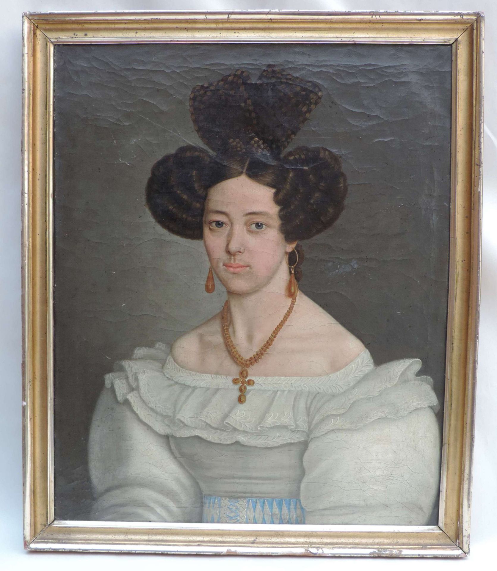 ANONYMUS/MA, Biedermeier-Epoche, Öl/Lw, Portrait einer adeligen Dame, 64,5 x 52,5, GR - Bild 2 aus 2