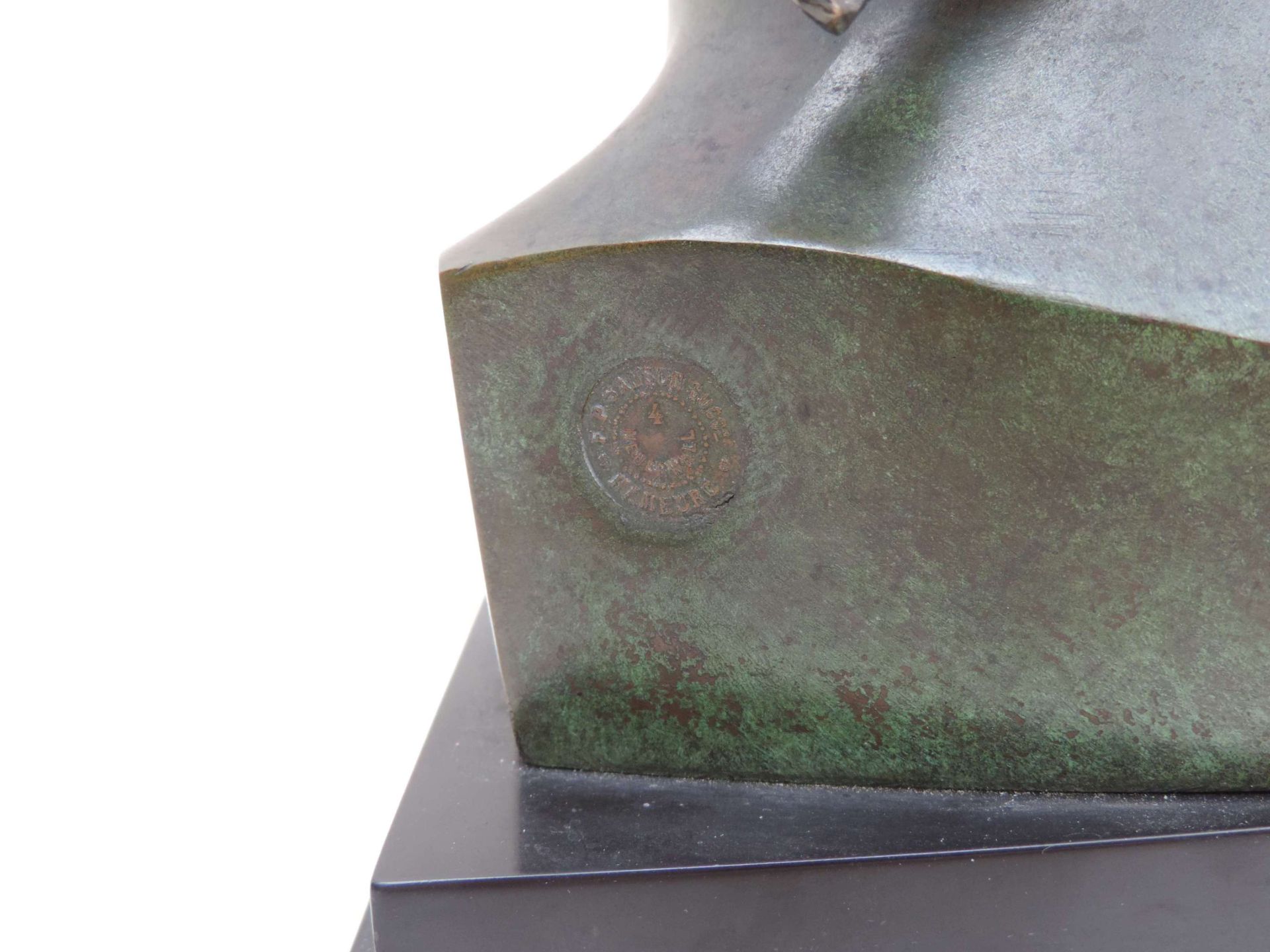 BELLI, Luigi, *1848, +1919, Bronze, grün patiniert, Idealisiertes Cesarenhaupt, Gießereimarke F.P. - Image 4 of 5