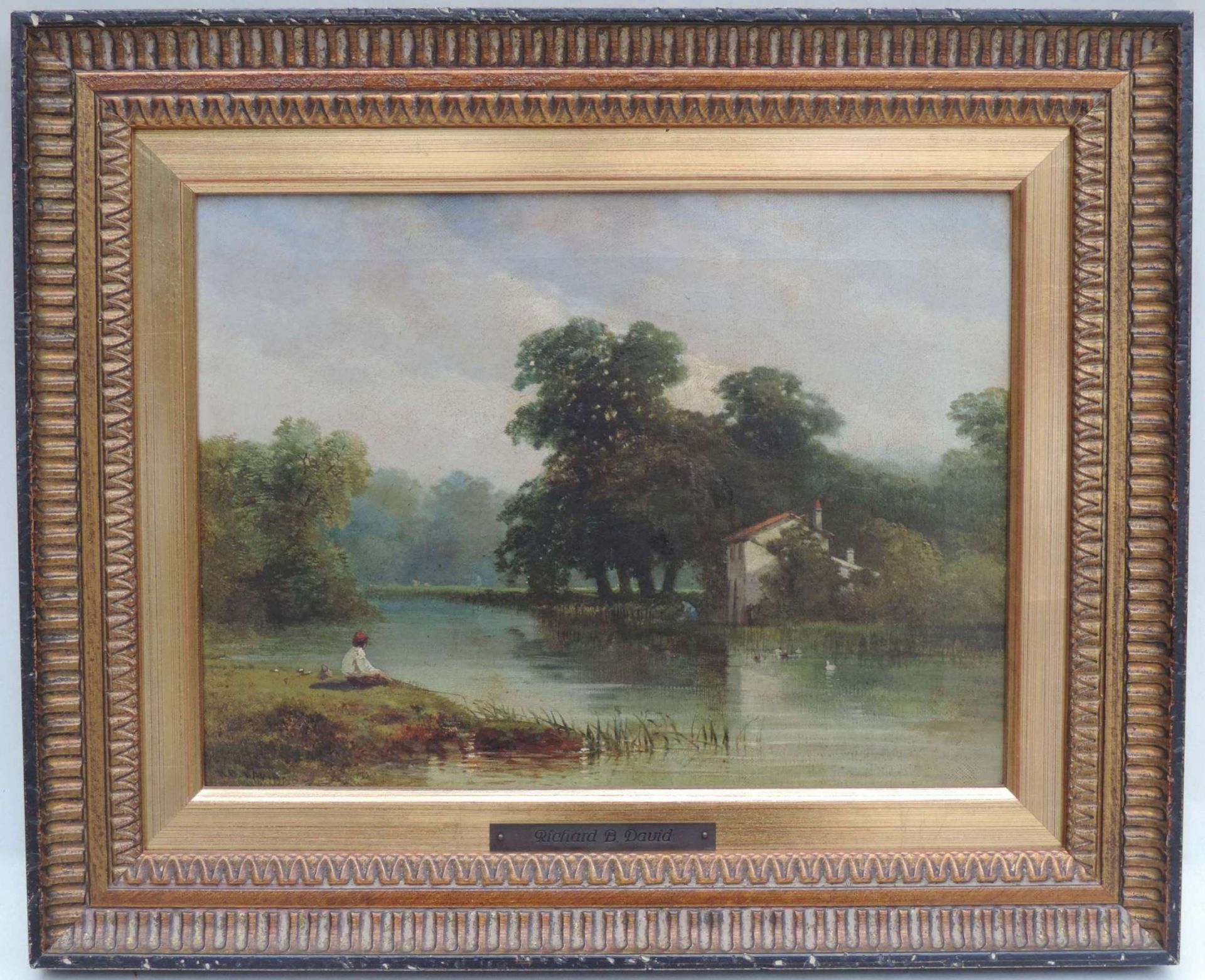 DAVID, Richard B., tätig zw 1866-1870, Vereinigtes Königreich, Öl/Lw, Flusslandschaft m Angler u - Bild 2 aus 2