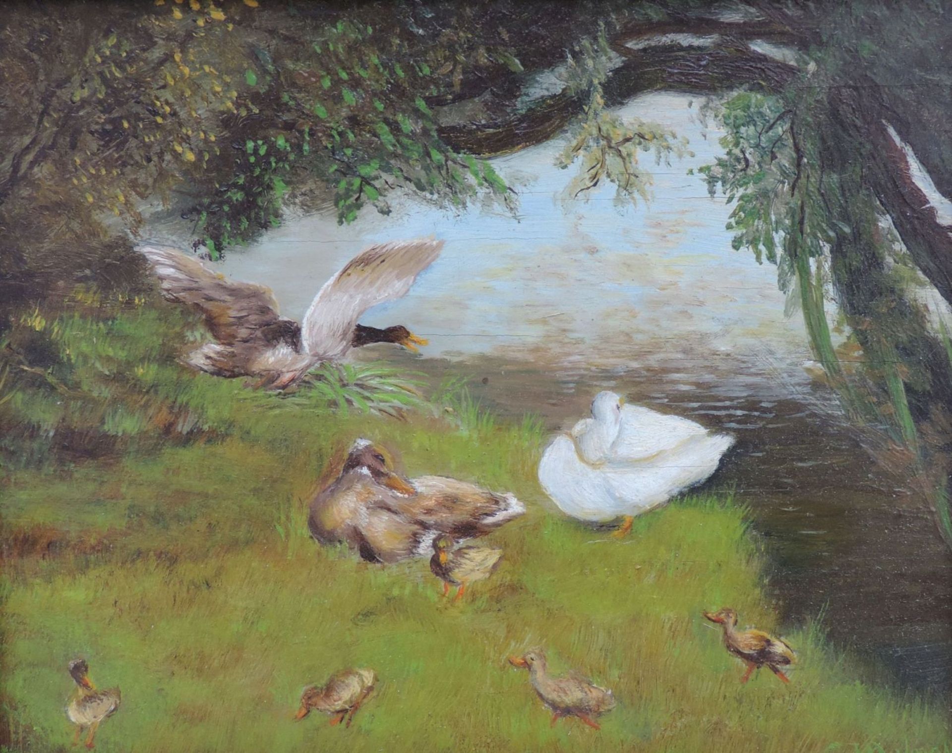 DALMANN, C. J., Öl/Holz, Gänsefamilie an Ufer, re u sign, 12 x 15, PrunkR