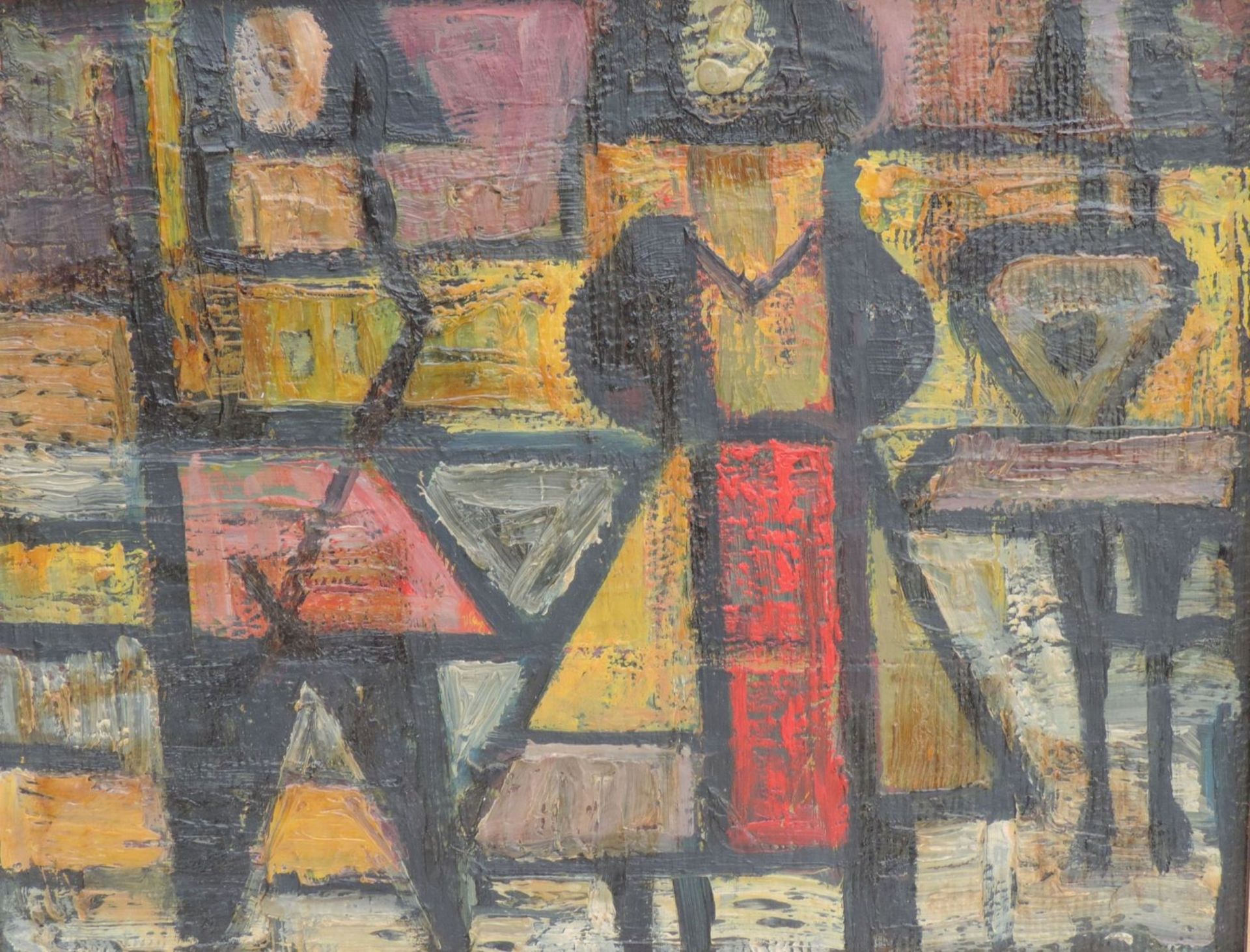 ANONYMUS/MA, Öl/Platte, Abstrakte Komposition, Figuren, unsign, 24 x 31, GR