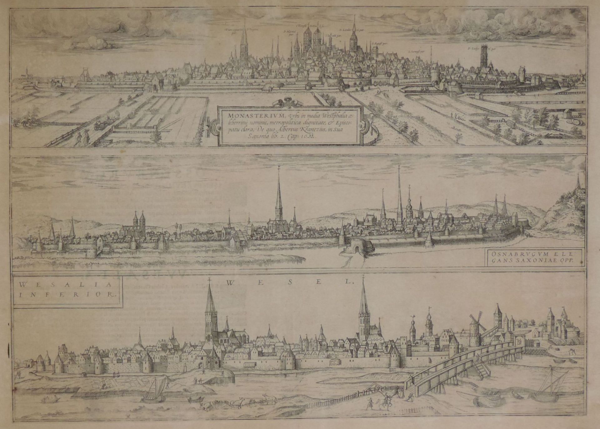 MÜNSTER/OSNABRÜCK/WESEL, dreifache Kupfervedute, 1657 bei Jansson, Johann, Ill zu Germania