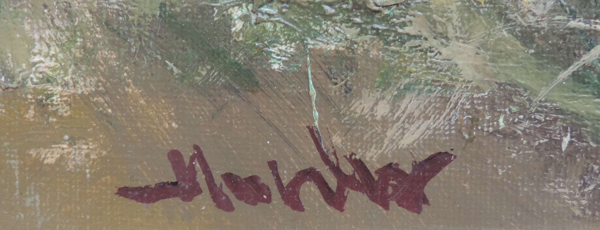 ANONYMUS/MA, 2.H.20.Jh., Öl/Lw, Wildschweinkeiler in Uferböschung, li u unleserl sign, 49 x 59, GR - Image 2 of 2