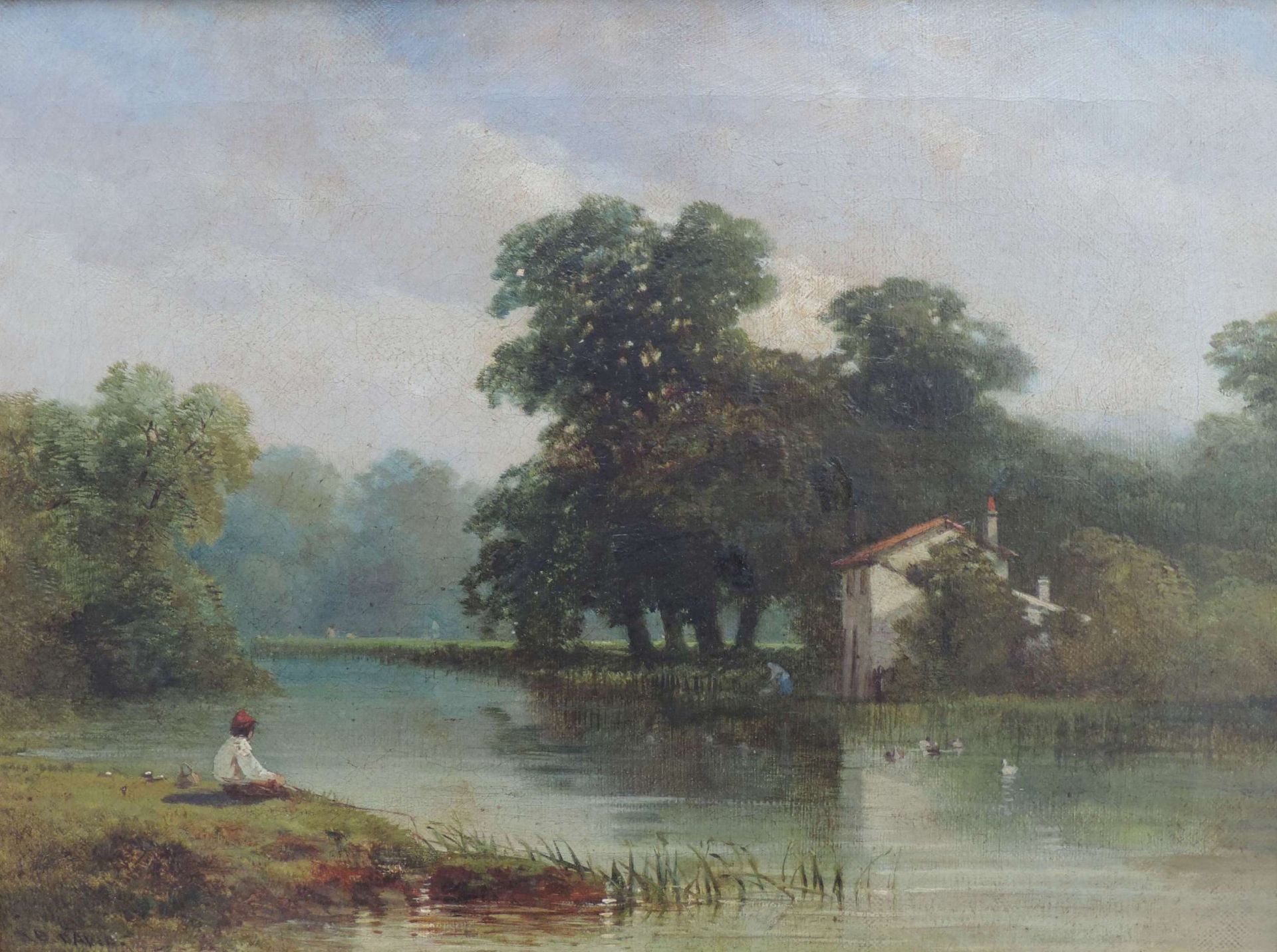 DAVID, Richard B., tätig zw 1866-1870, Vereinigtes Königreich, Öl/Lw, Flusslandschaft m Angler u