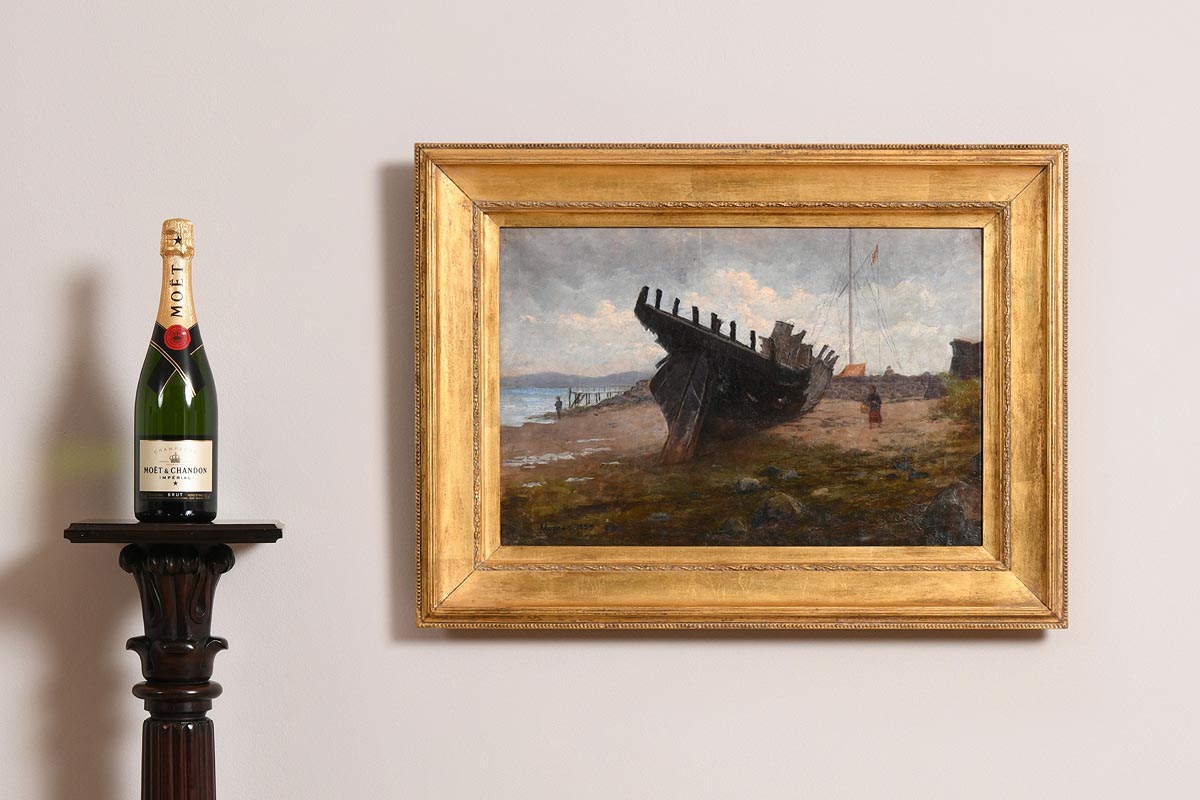 Richard Thomas Moynan RHA (1856-1906)Hulk of a Wooden Boat at Clontarf (1889) - Image 3 of 7