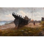 Richard Thomas Moynan RHA (1856-1906)Hulk of a Wooden Boat at Clontarf (1889)