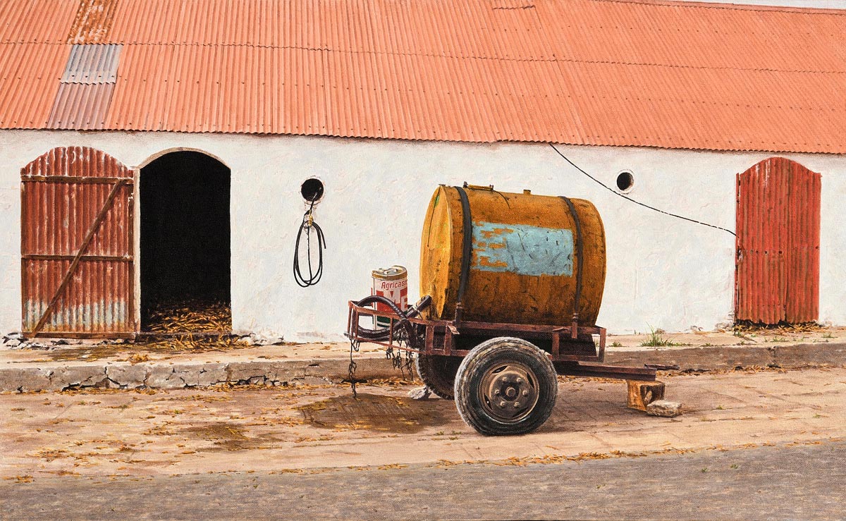 John Doherty (b.1949)Trailer with Accessories, Farmyard, Dingle Peninsula (1985)