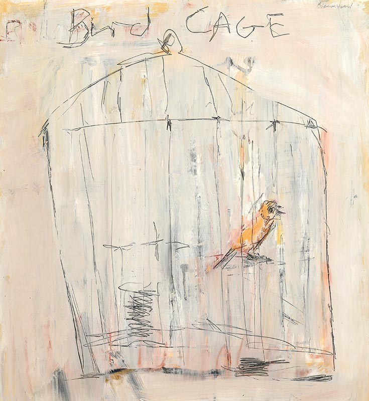 Basil Blackshaw HRHA RUA (1932-2016) Bird Cageoil on boardsigned top right and titled69 x 63½cm (