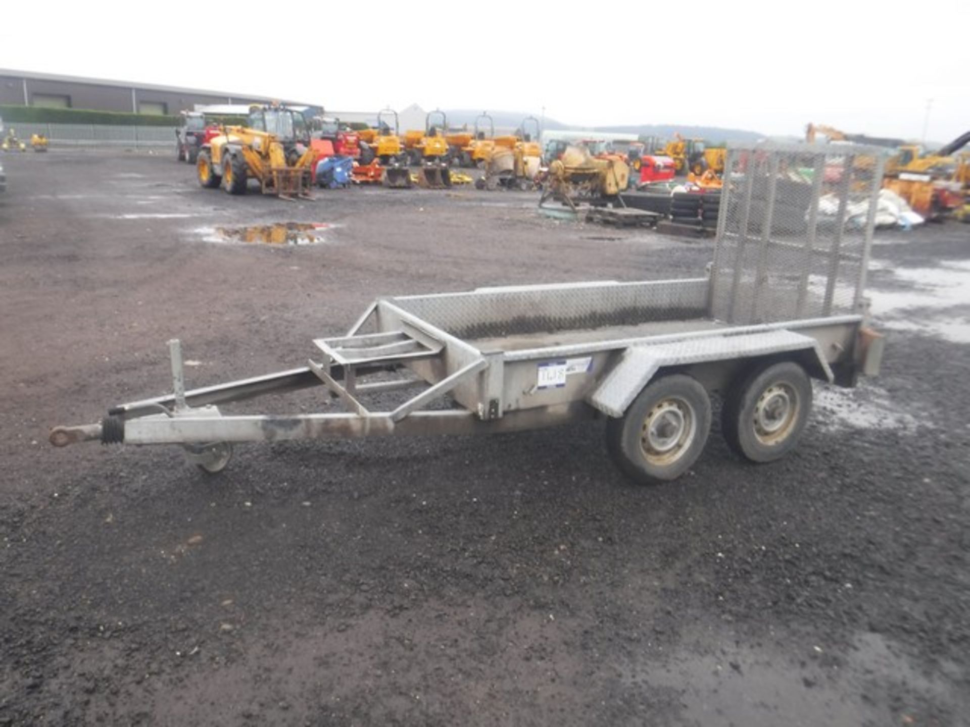 INDESPENSION 8X4 TWIN AXLE PLANT TRAILER C/W MESH FLOOR AND RAMP **NO ID PLATE**