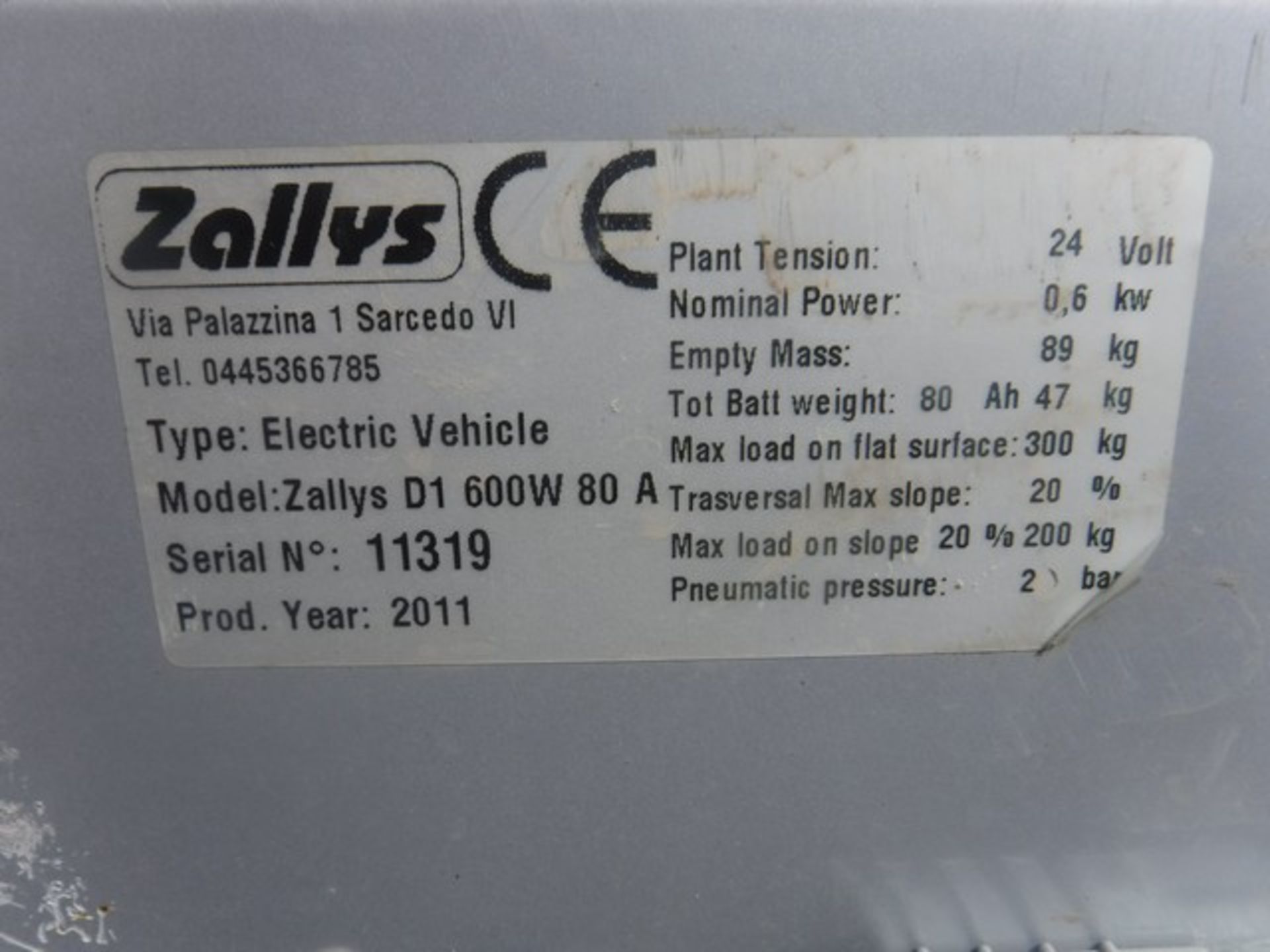 ZALLYS ELECTRIC BARROW - MODEL D1600W 80A **SPARES OR REPAIR** SN - 11319 - Image 4 of 4
