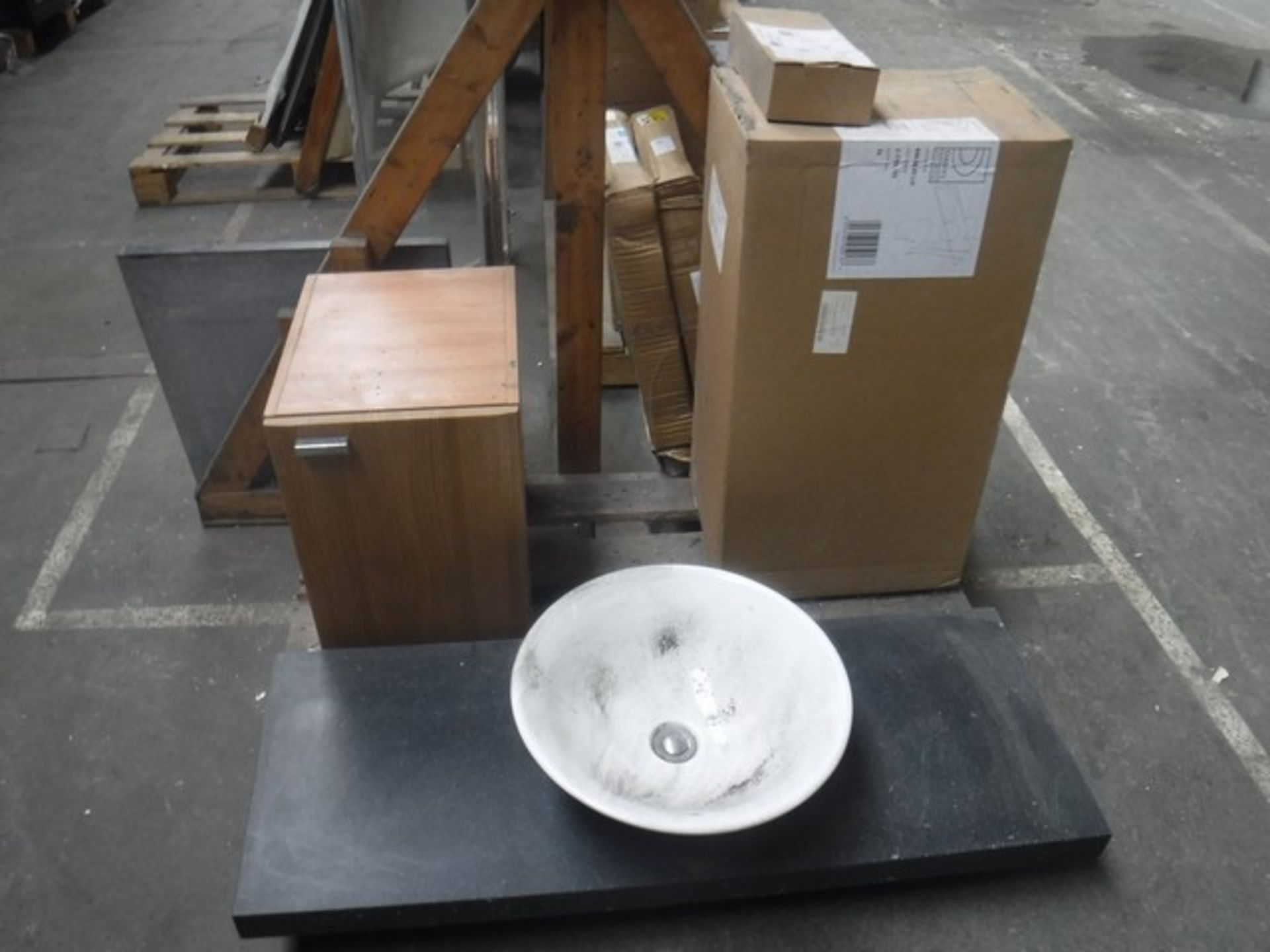 SINK, WORKTOP, UNIT AND SHOWER SEAT