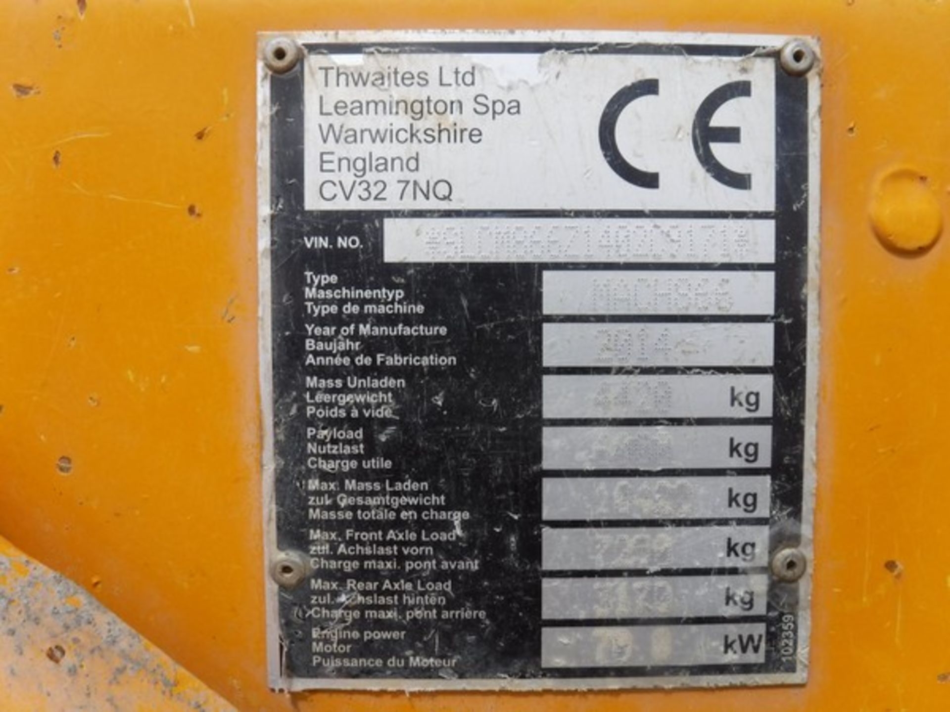 THWAITES 6TON SWIVEL SKIP DITE DUMPER 2014 - 1517HRS (NOT VERIFIED) - Image 5 of 7