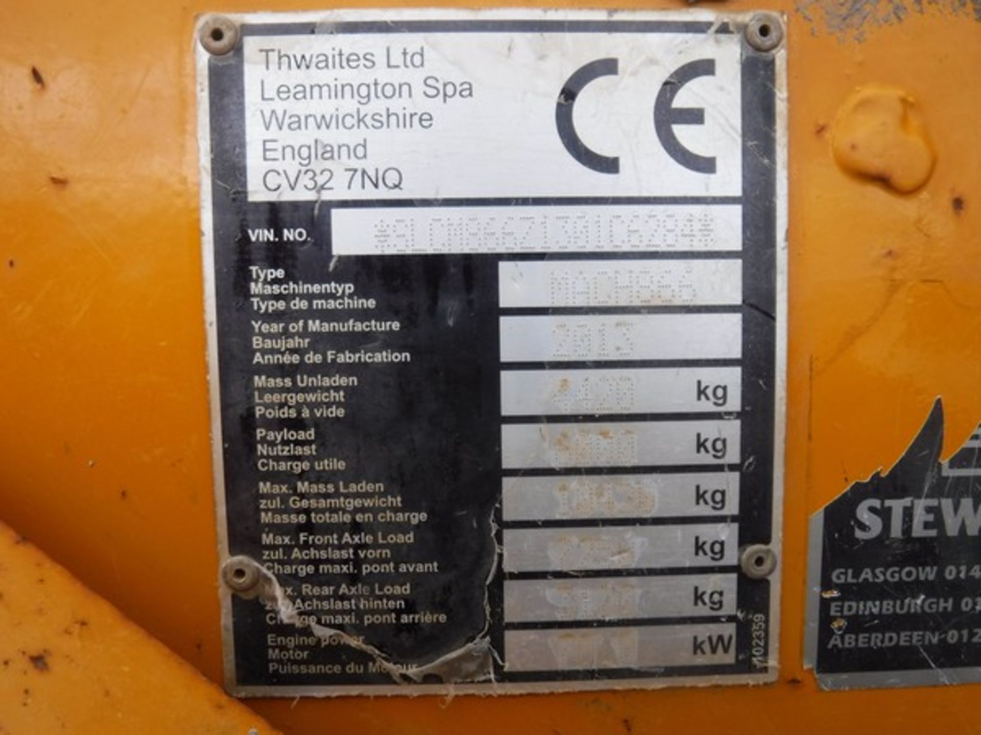 THWAITES 6TON SWIVEL SKIP DUMPER 2013 - 1567HRS (NOT VERIFIED) - Image 5 of 7