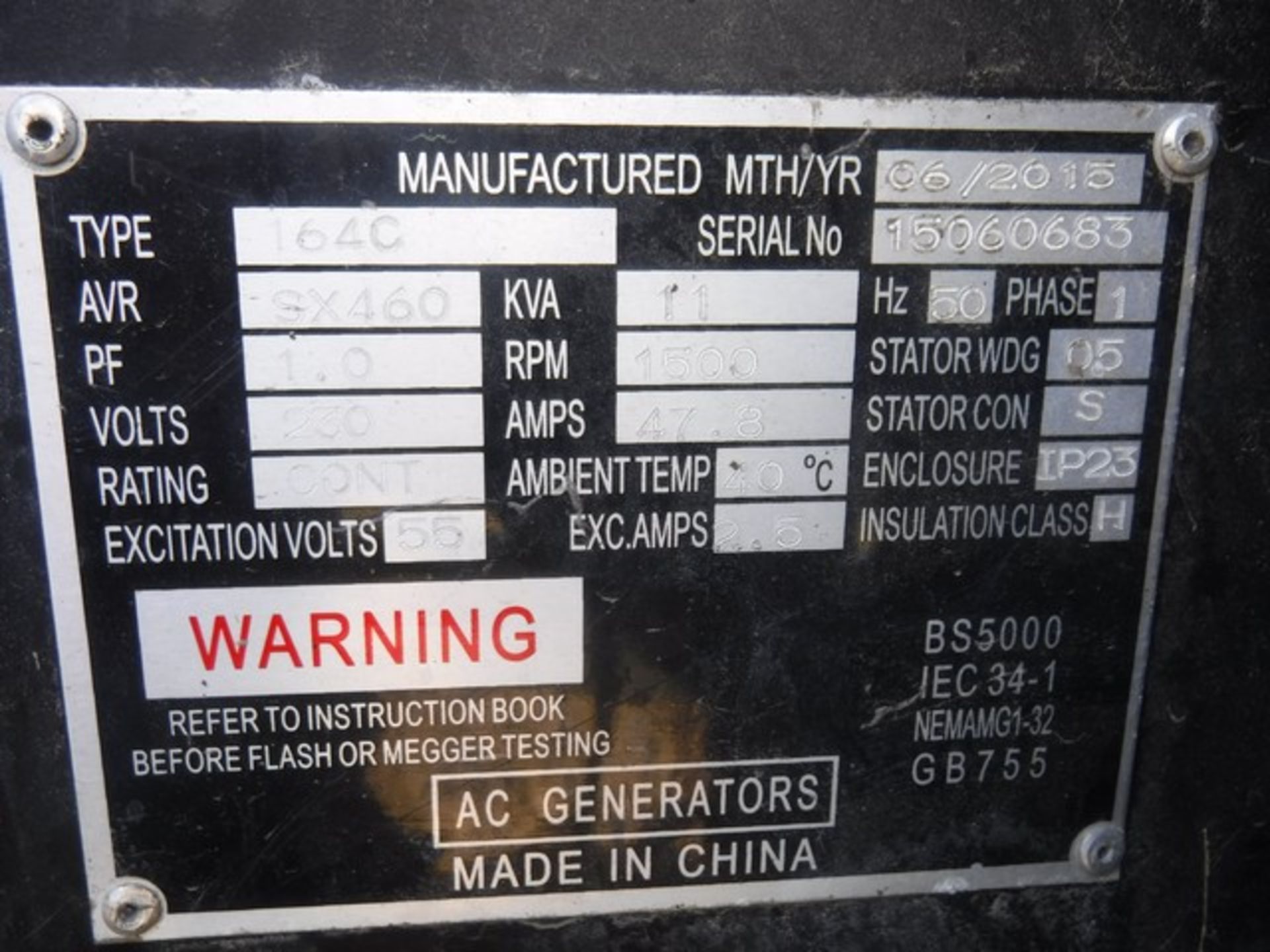 HYUNDAI GENERATOR 14KVA 11KW 8879 HOURS SN- 15070023 - Image 5 of 9