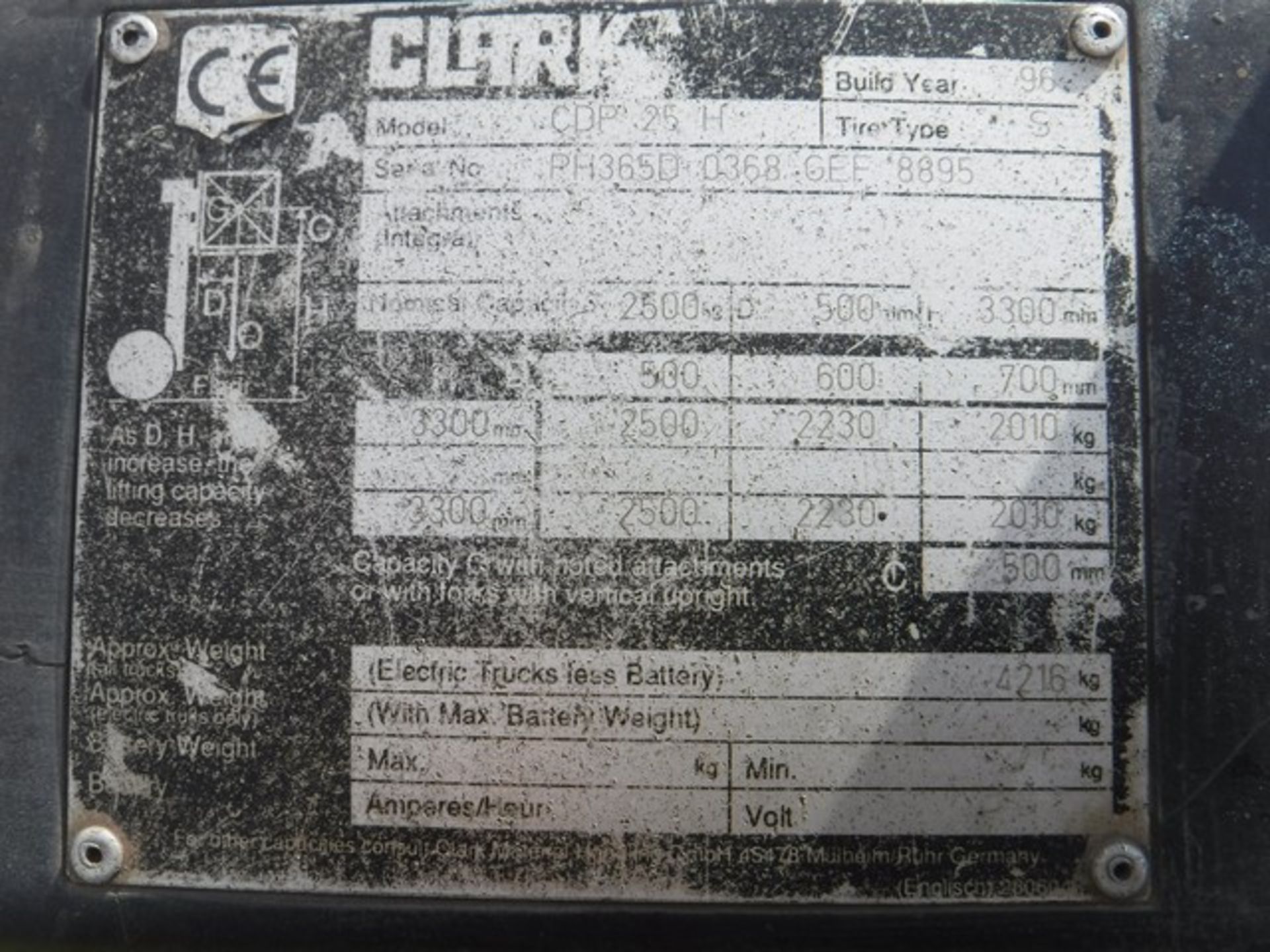 CLARK 1996 FORKLIFT CDP25H 9586 HRS (NOT VERIFIED) - Image 4 of 8