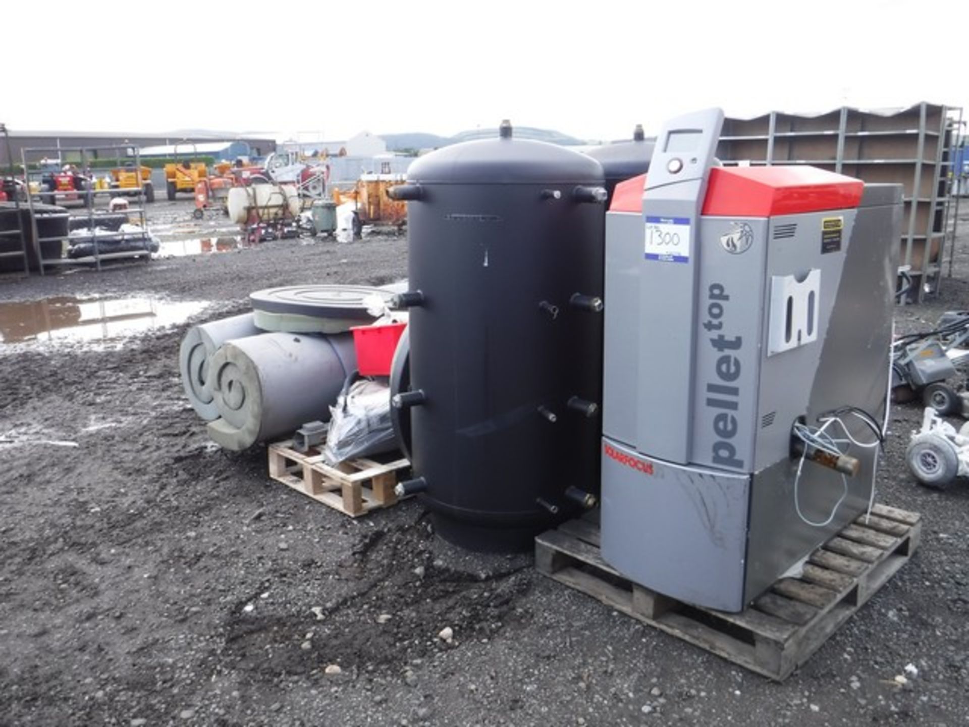 WOOD PELLET BOILER SYSTEM, TWO INSULATED BUFFER TANKS (THERMAL STORE) EXPANSION VESSEL, LONG AND SHO