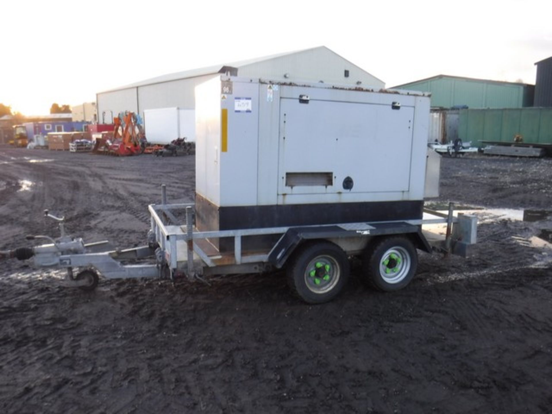 FG WILSON LCH 60 KVA generator on twin axle trailer ID 60.15 S/N FGWPEP03LD-OA11893. 1194hrs. Asset