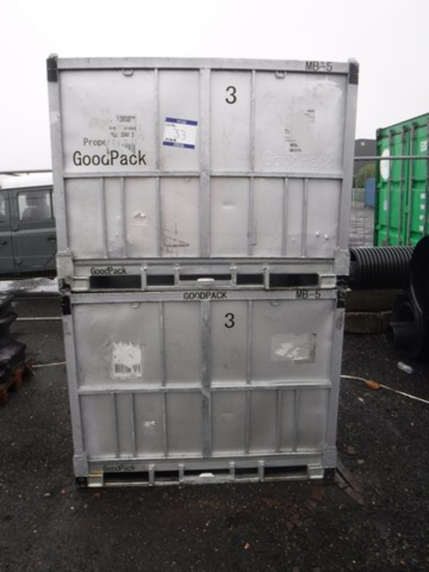 2 x Aluminium storage stillages with locks and drop down sides. Forklift friendly, collapsible sides