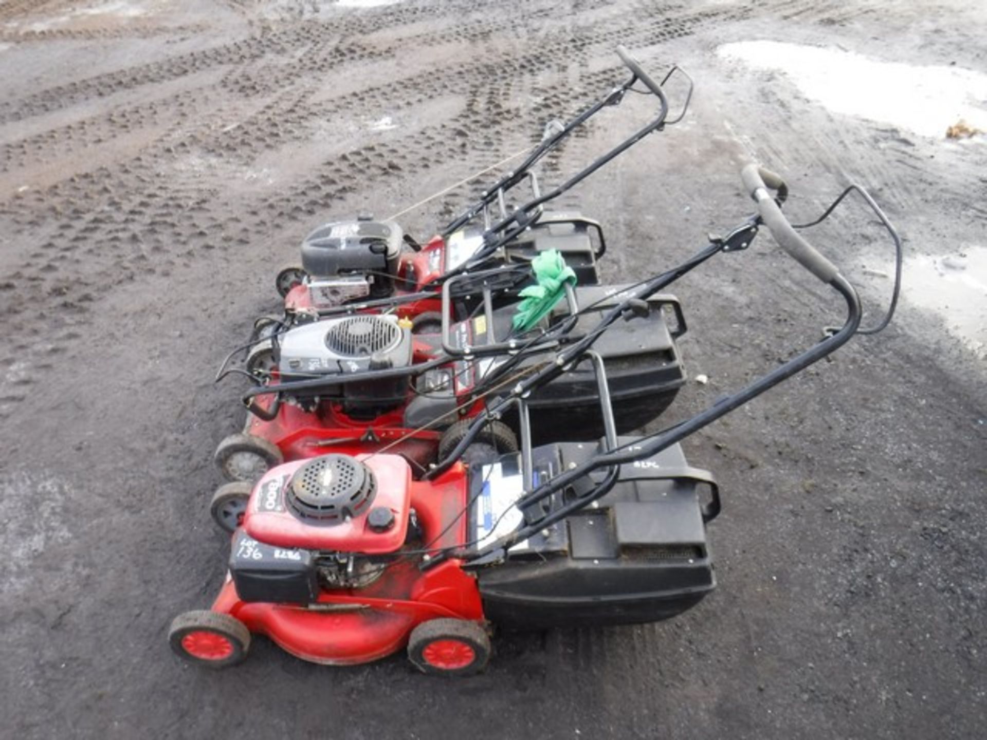 2 x ROVER REGAL petrol mowers and 1 x Rover Pro Cut 560 self propelled mower c/w back boxes