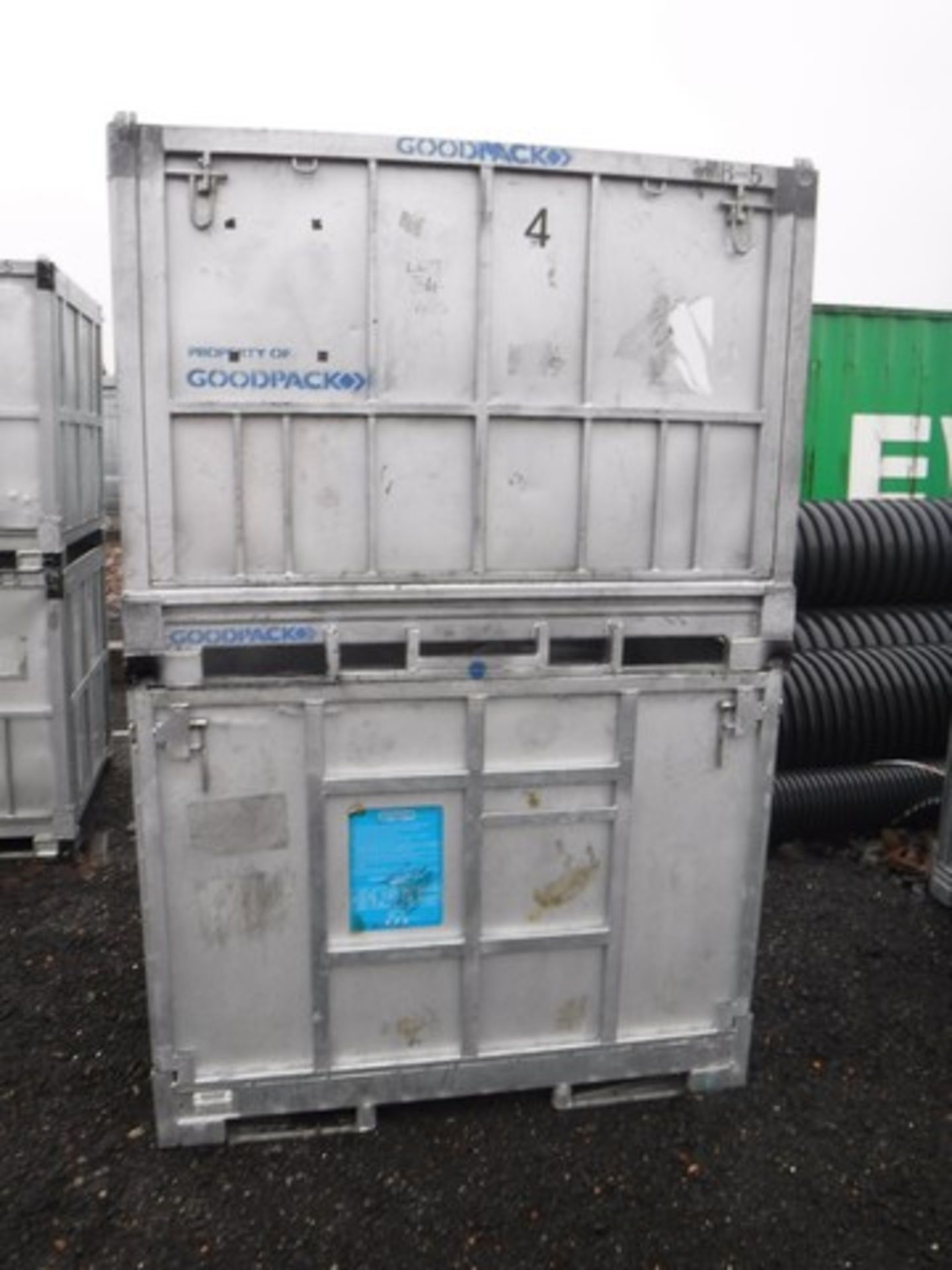 2 x Aluminium storage stillages with locks and drop down sides. Forklift friendly, collapsible sides