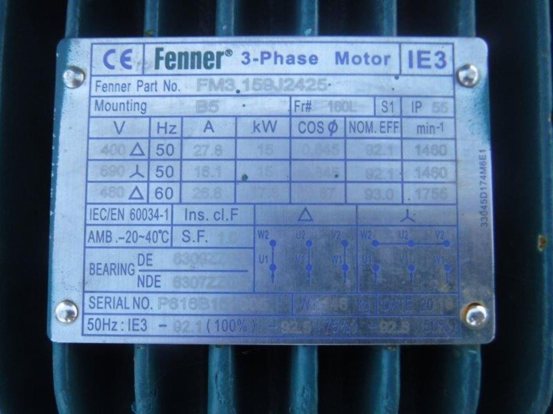 FENNER geared motor part no - 897A1268 S/N 355299 - Bild 4 aus 4