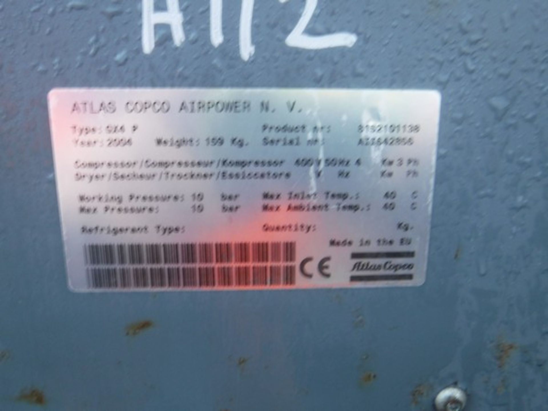 2004 ATLAS COPCO GX4 compressor 1756 hrs (not checked)SN - AII642856 - Image 2 of 3