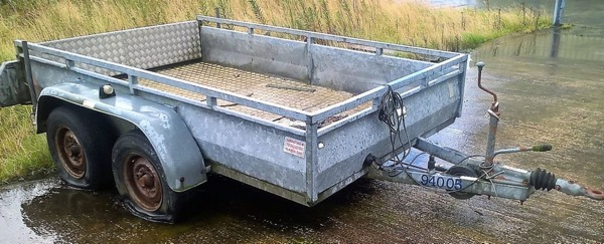 Twin axle trailer c/w aluminium checkerplate floor. Pl No SCW94005. **To be sold from Errol auction