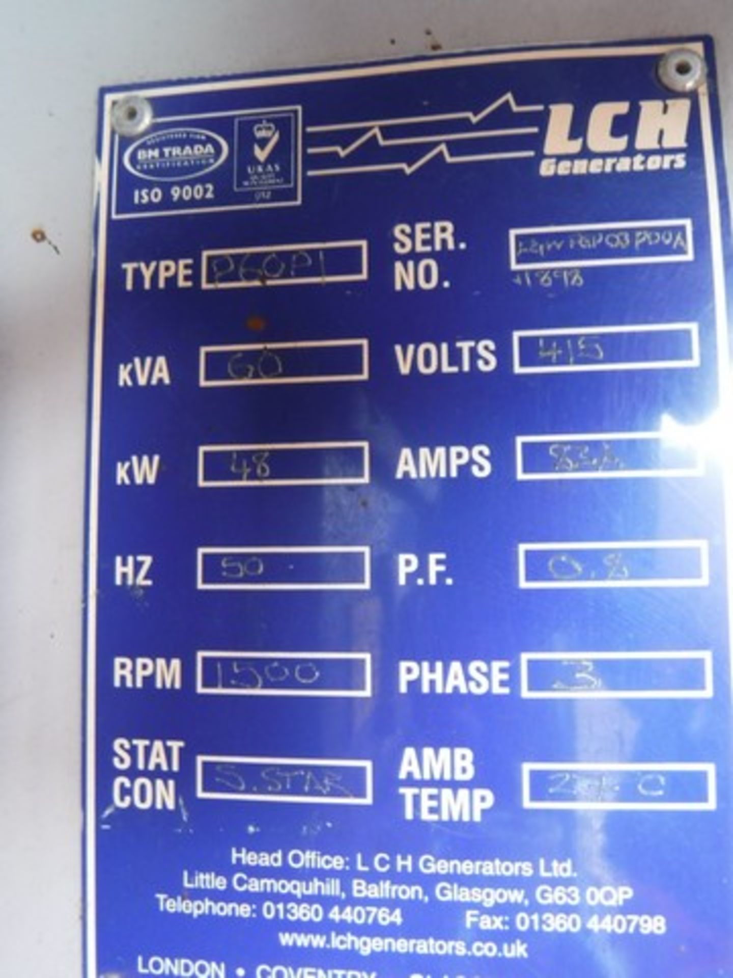 F.G. Wilson LCH 60KVA diesel generator on twin axle trailer 14253 hrs (not verified) ID no. 60-33 S - Bild 8 aus 9