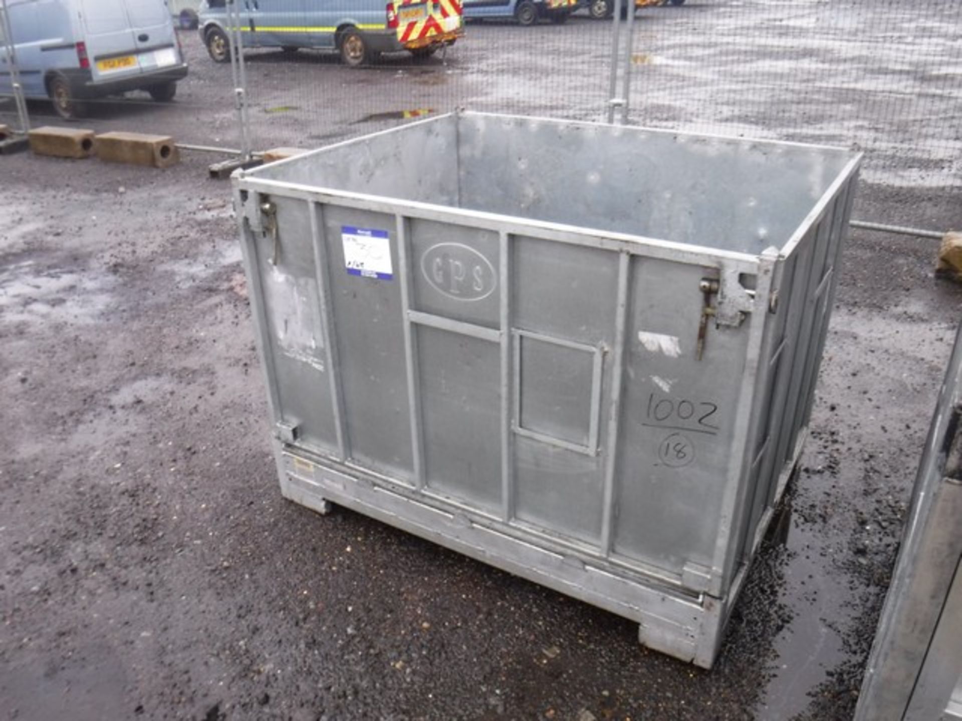 Aluminium storage stillage with locks and drop down sides, forklift friendly collapsible side for ea