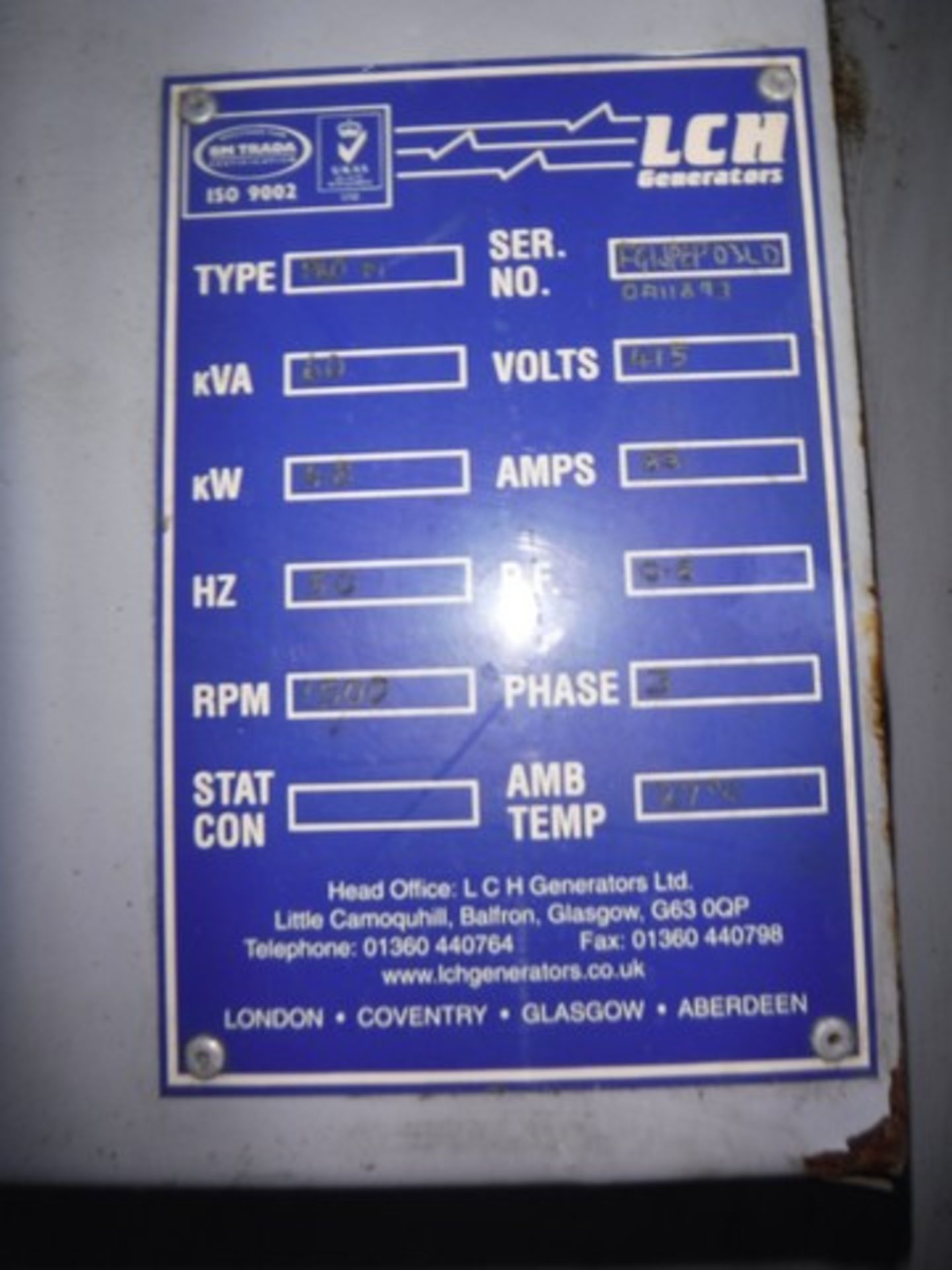 FG WILSON LCH 60 KVA generator on twin axle trailer ID 60.15 S/N FGWPEP03LD-OA11893. 1194hrs. Asset - Image 6 of 8