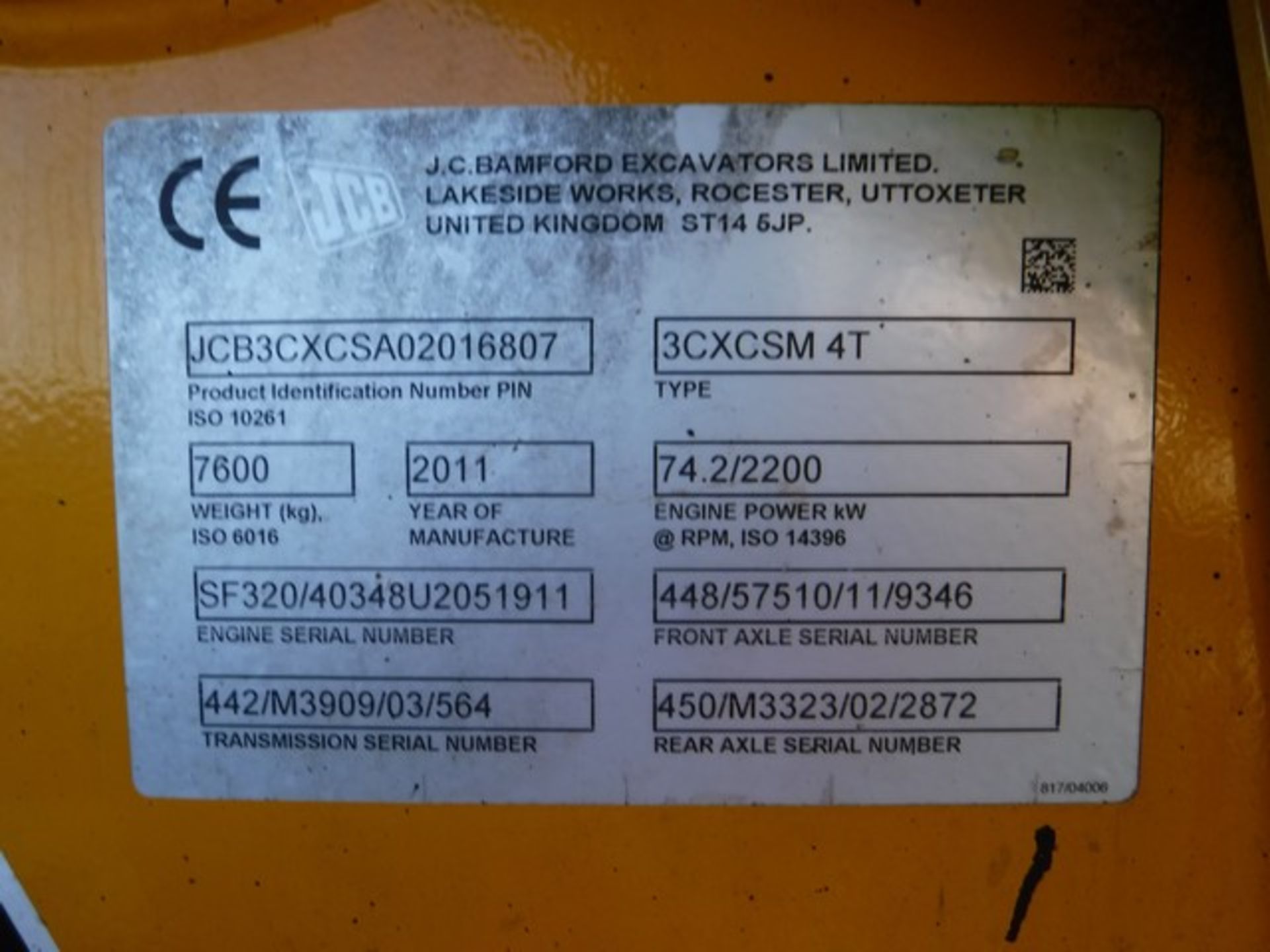 2012 JCB 3CX c/w bucket - Reg No SF61 CDV. 4052 hrs (not verified). - Bild 6 aus 11