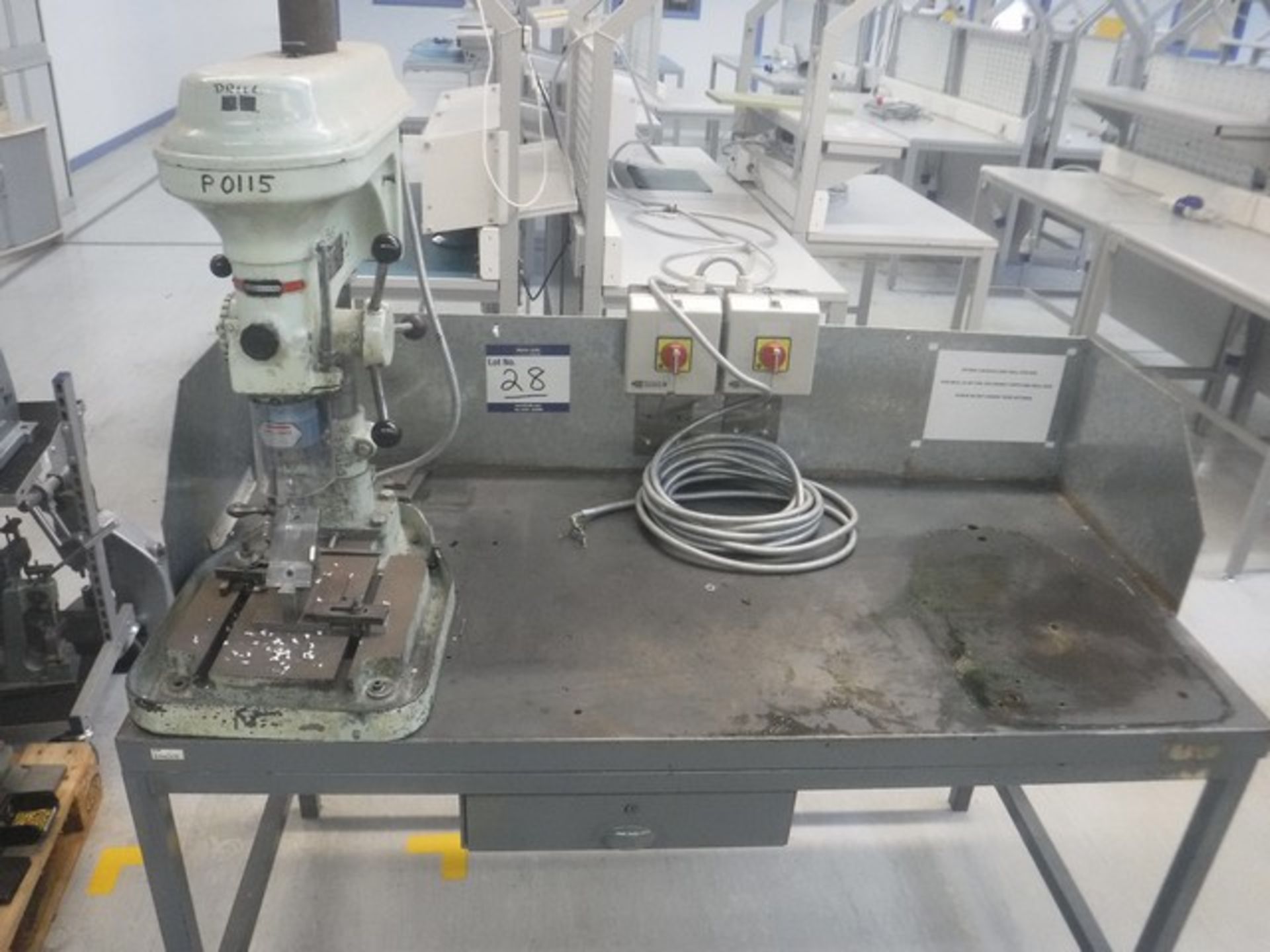 Meddings pillar drill and steel work bench