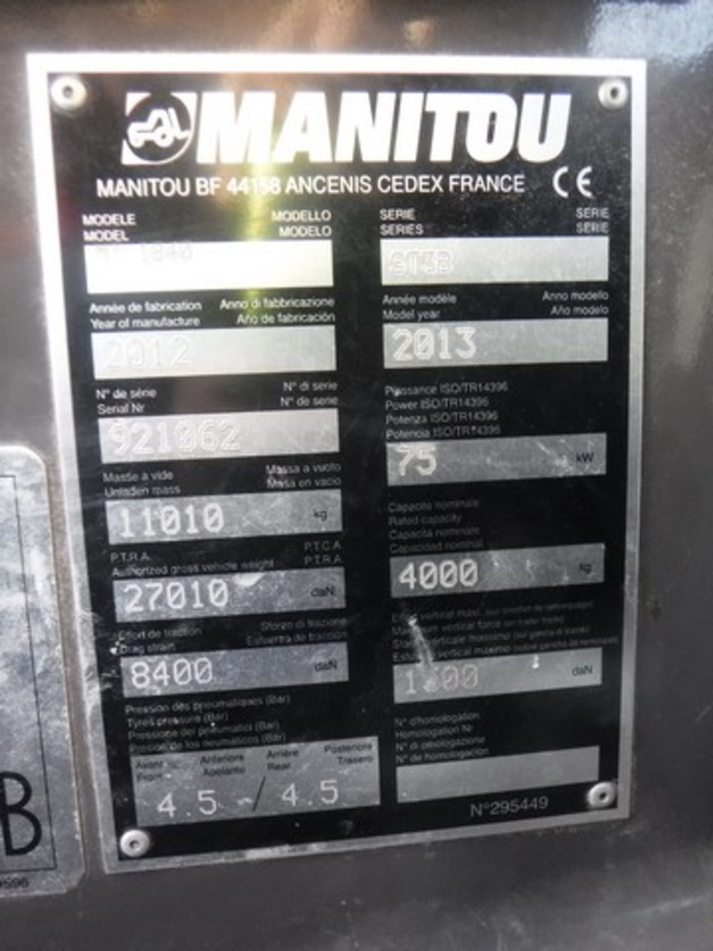 2012 MANITOU MT1840 telehandler c/w pallet forks. CE marked. Lift capacity 4000kg. Max reach 18m. Re - Bild 11 aus 12