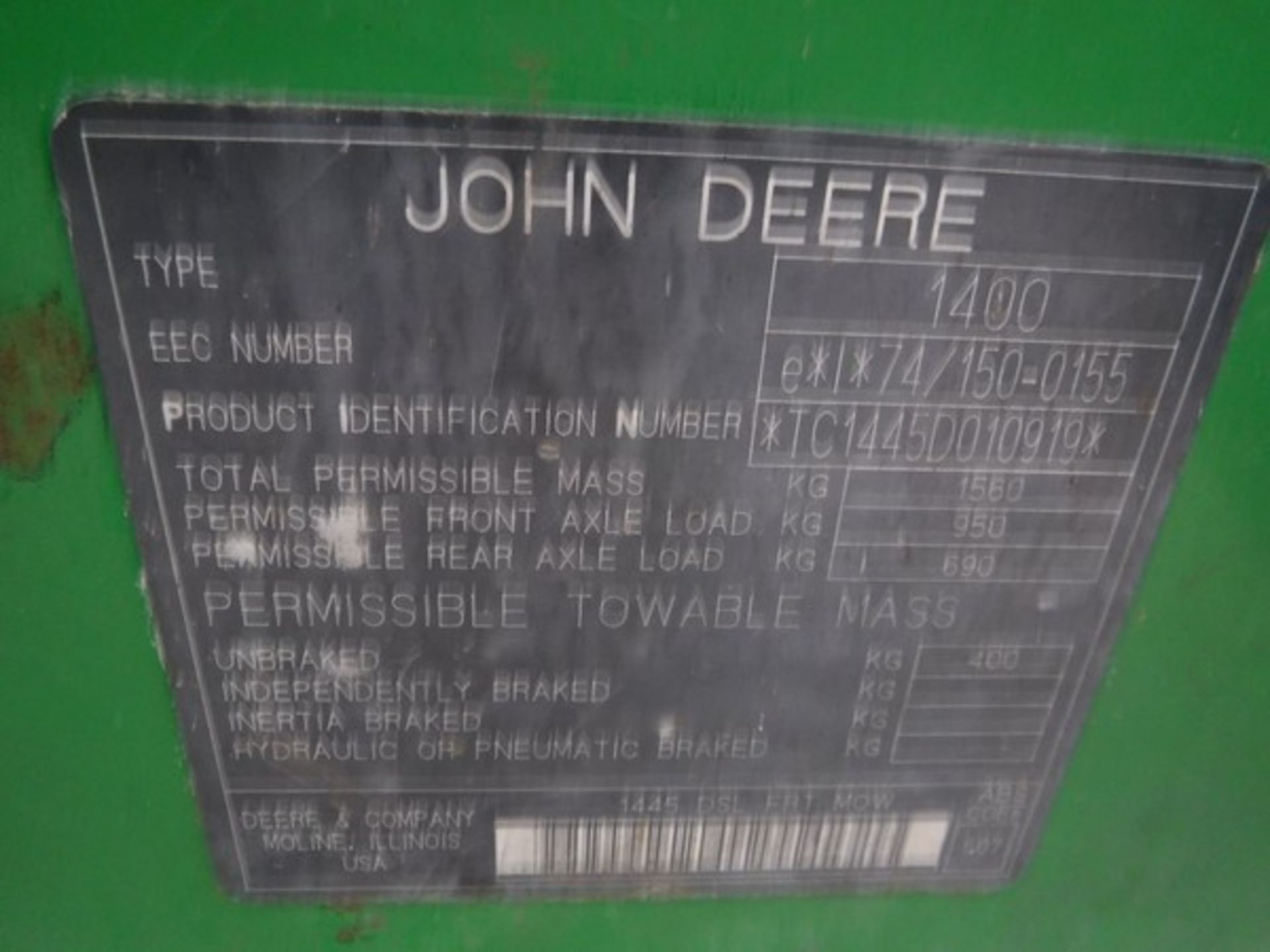 JOHN DEERE front mower 1445SN - TC1445D010919 - Image 7 of 7