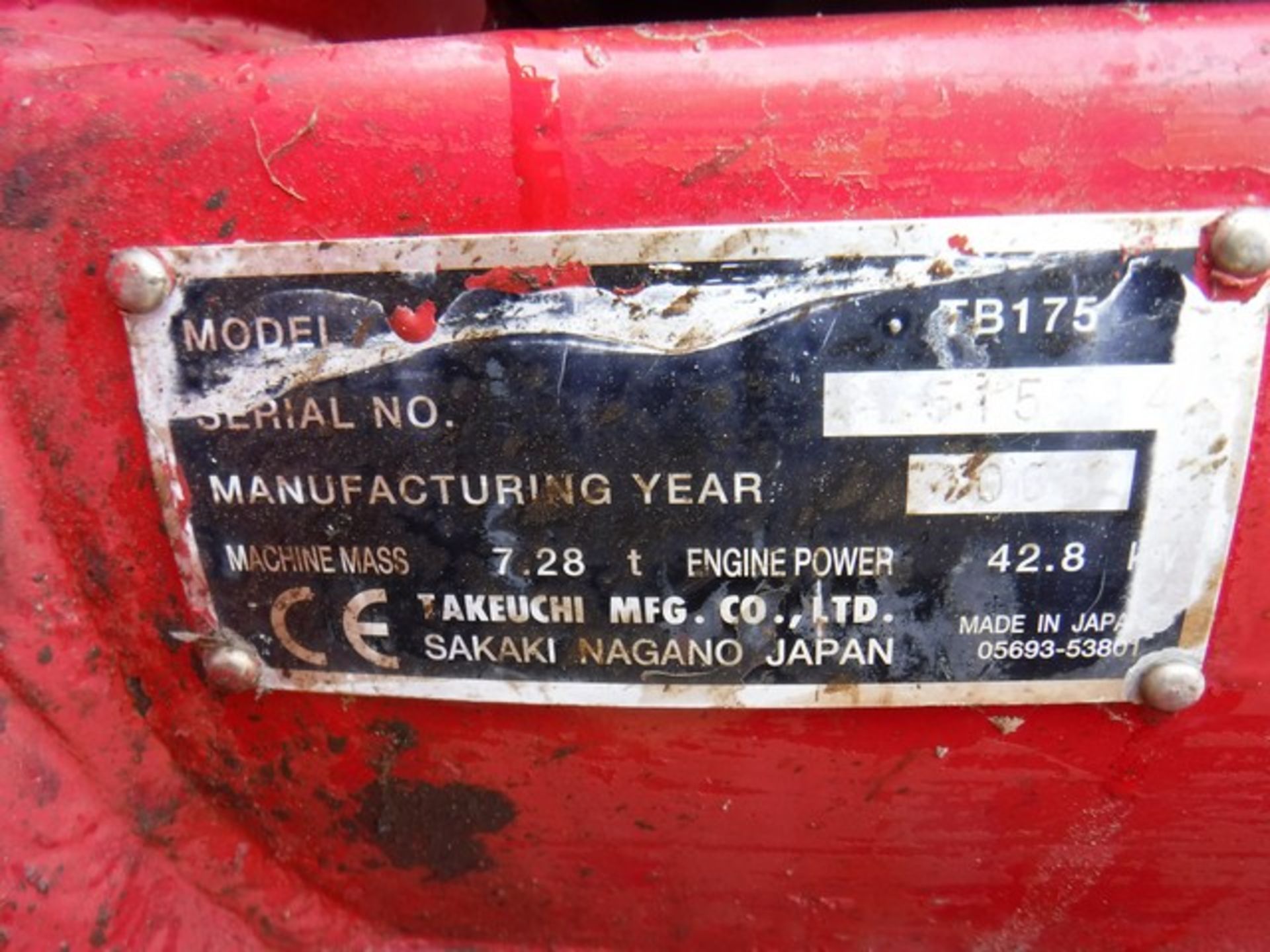 2006 TAKEUCHI TB175 - 7.5T midi excavator c/w 2 buckets &amp; q/hitch. 7144hrs. S/N1751551 - Image 6 of 8