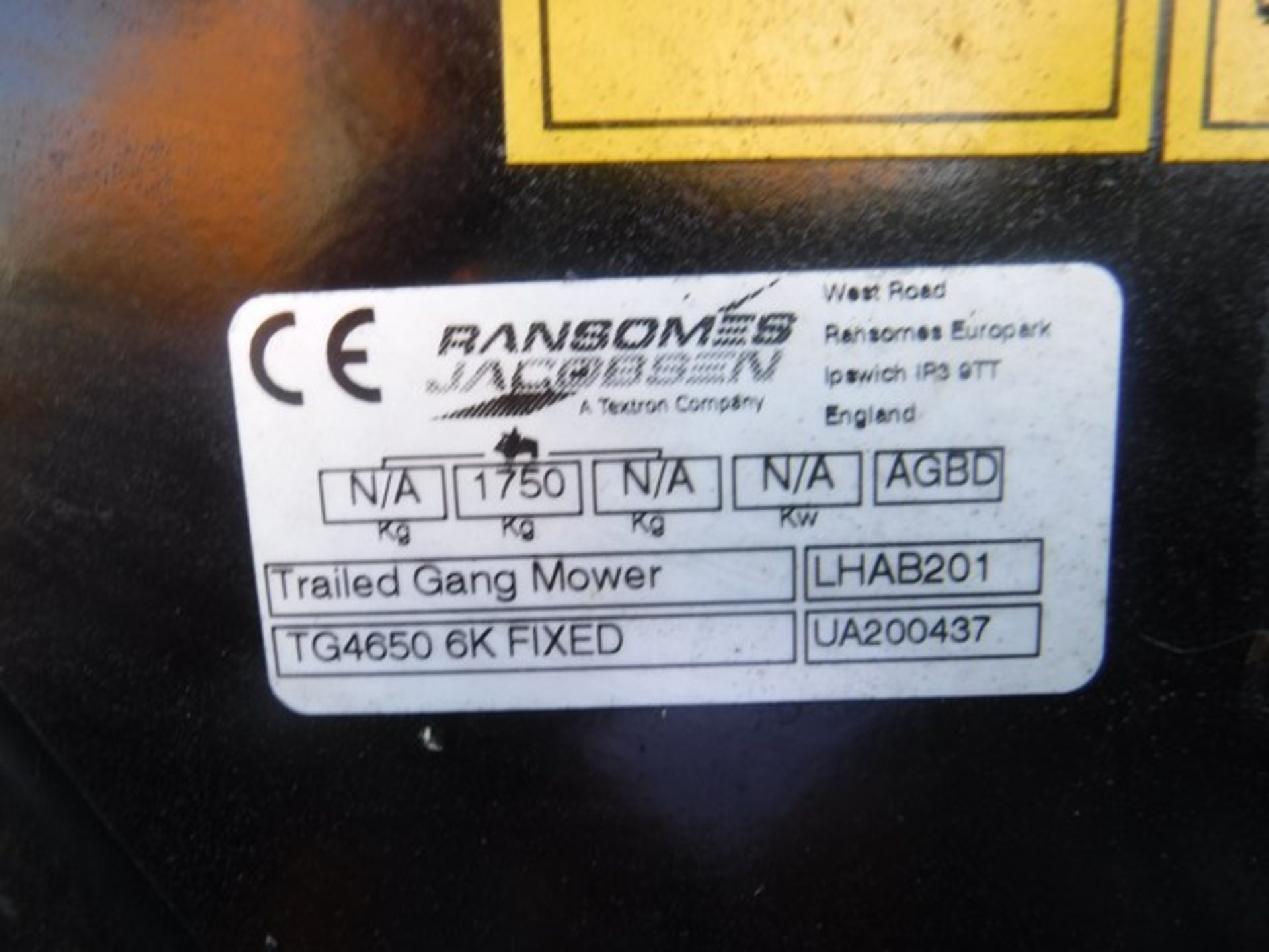 2013 RANSOMES TG4650 cylinder gang mower S/N UA200437. FL NO F0058 - Image 5 of 6