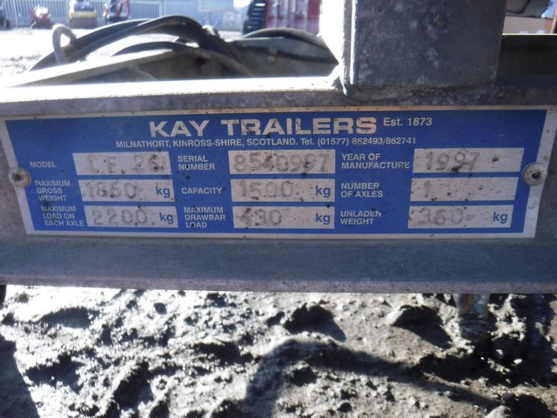 1997 KAY 4&#39; x 7&#39; single axle tipping trailer. S/N 8540997. - Image 3 of 3