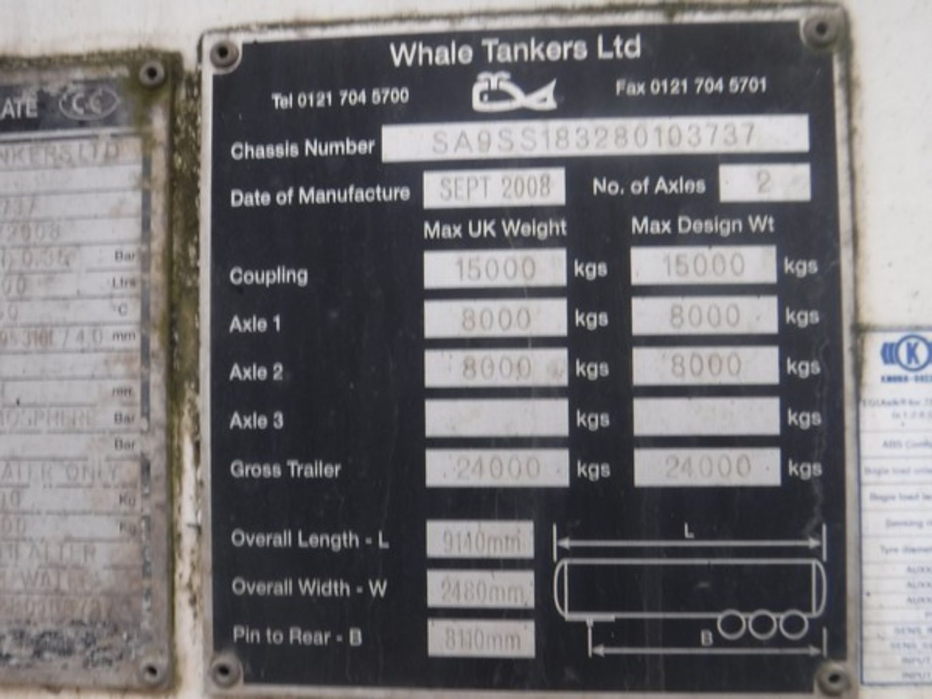 2008 WHALE JETTER tanker. On board deisel engine 18,000 litre capacity . Asset no C270272. - Image 5 of 6