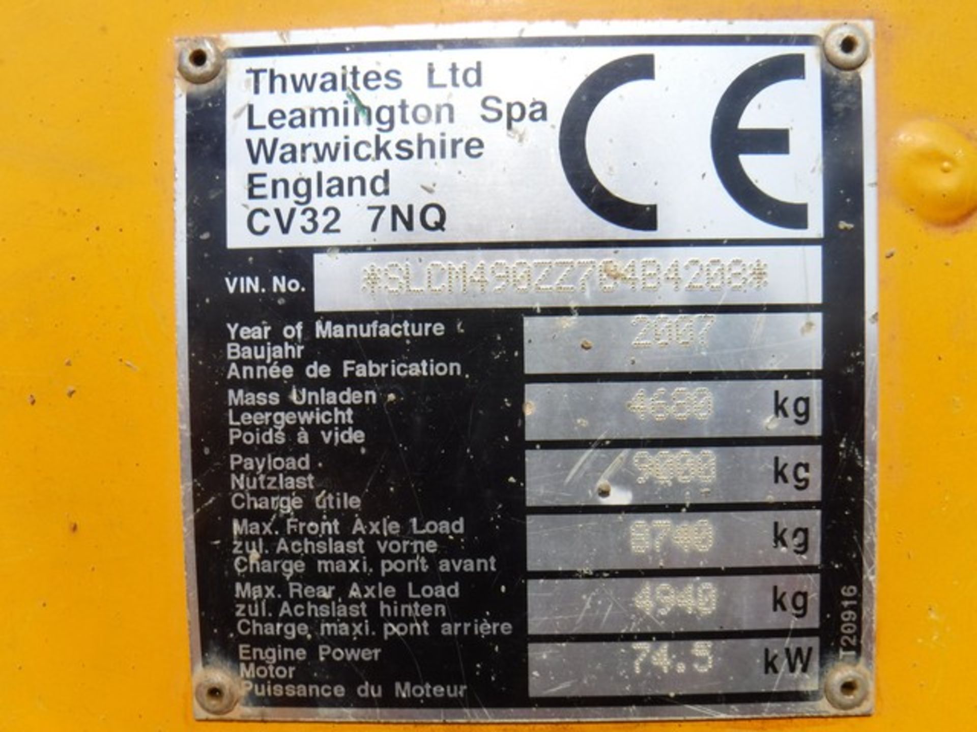 2007 THWAITES 9 ton dumper. 3116 hrs (not verified) S/N484208 - Bild 6 aus 7