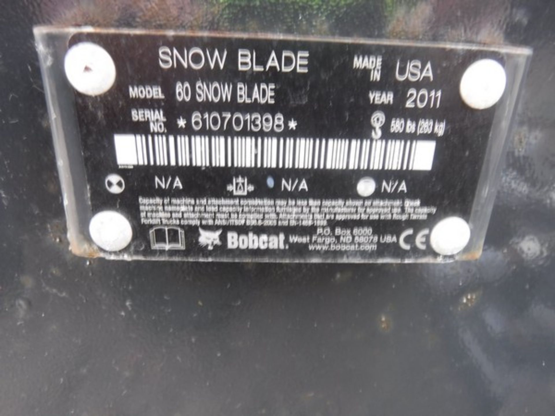 BOBCAT 60 snow blade S/N 61070139B - Image 3 of 3