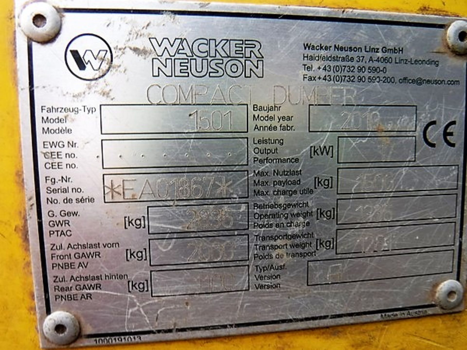 WACKER NEUSON 1501 HITIP DUMPER - Image 6 of 7