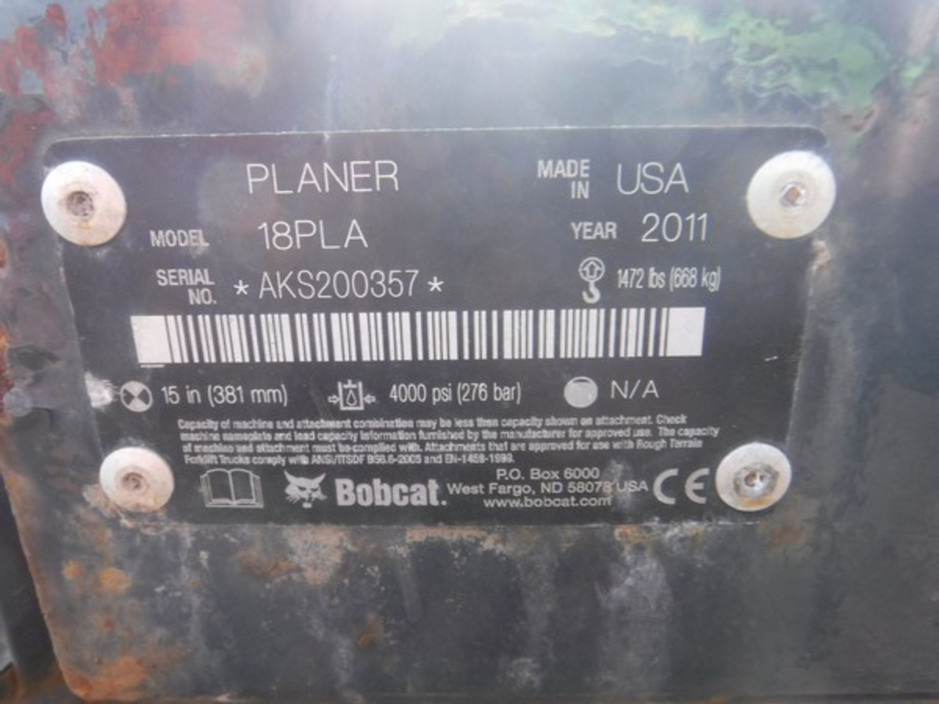 BOBCAT 18PLA planer S/N AD5200357 - Image 3 of 3