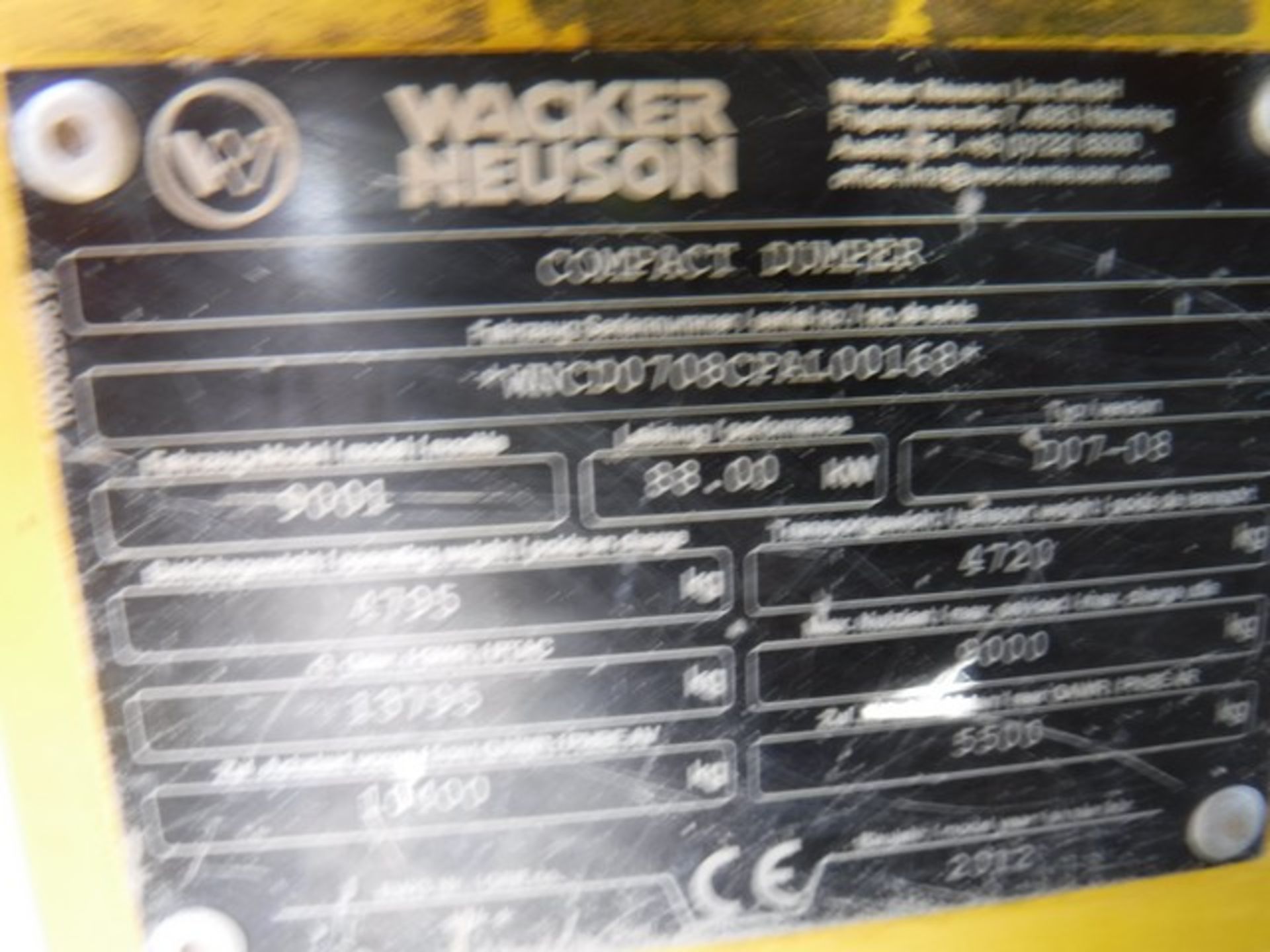 2012 WACKER NEUSON 9001 9 ton dumper, 1883hrs (not verified) S/N PAL00168 - Image 6 of 7