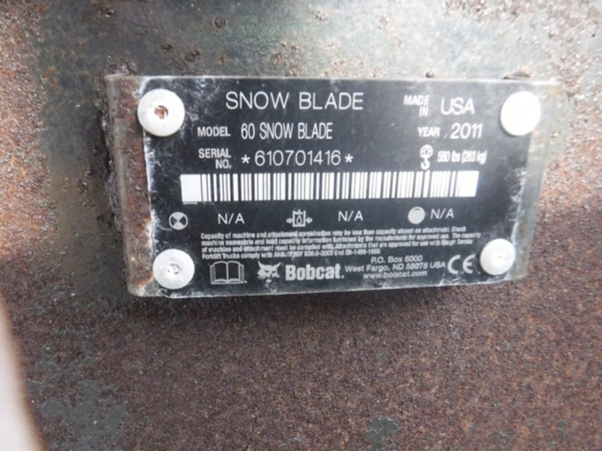 BOBCAT 60 5ft snow blade. S/N 610701416 - Bild 3 aus 3