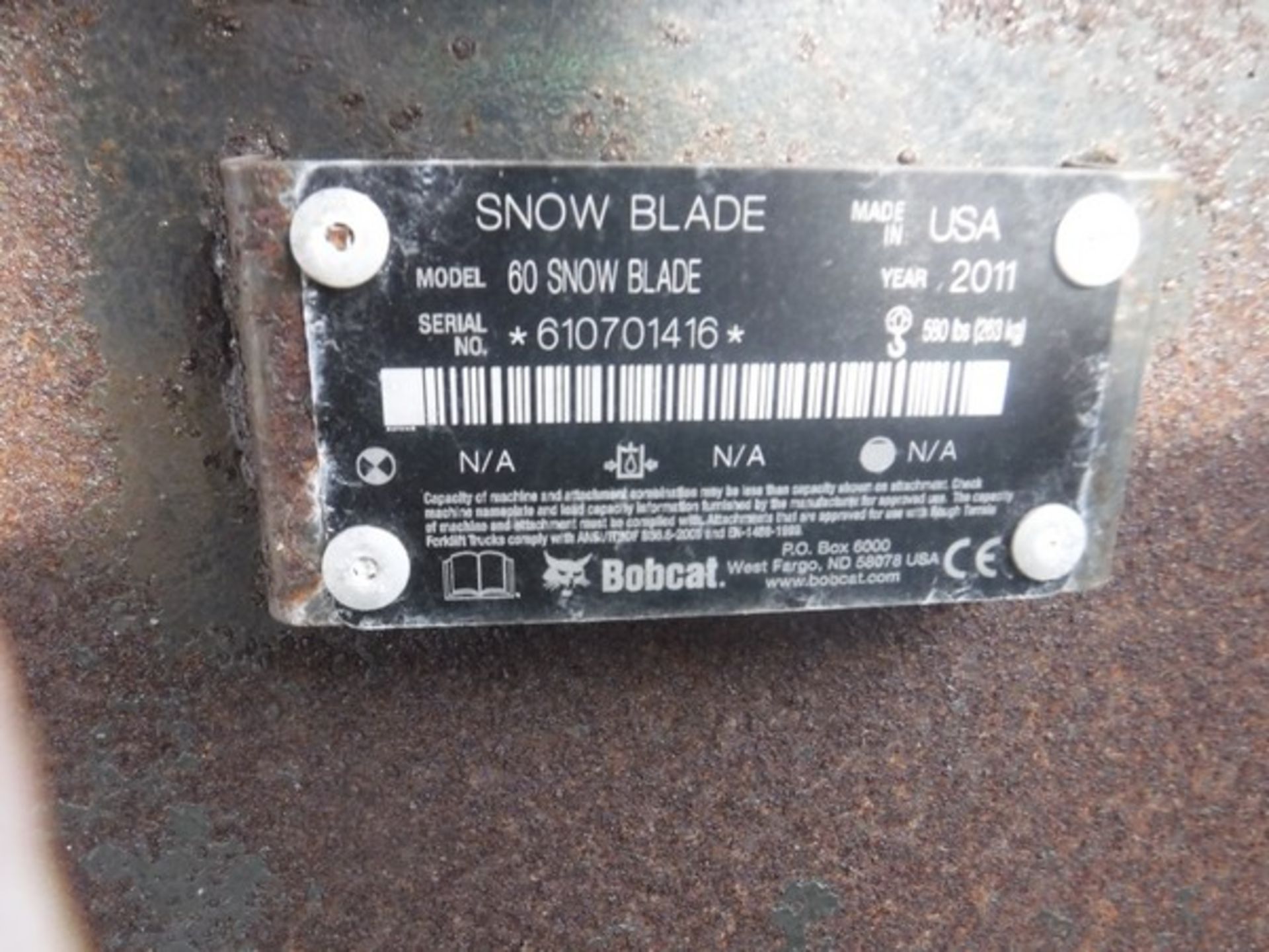 BOBCAT 60 5ft snow blade. S/N 610701416 - Image 3 of 3