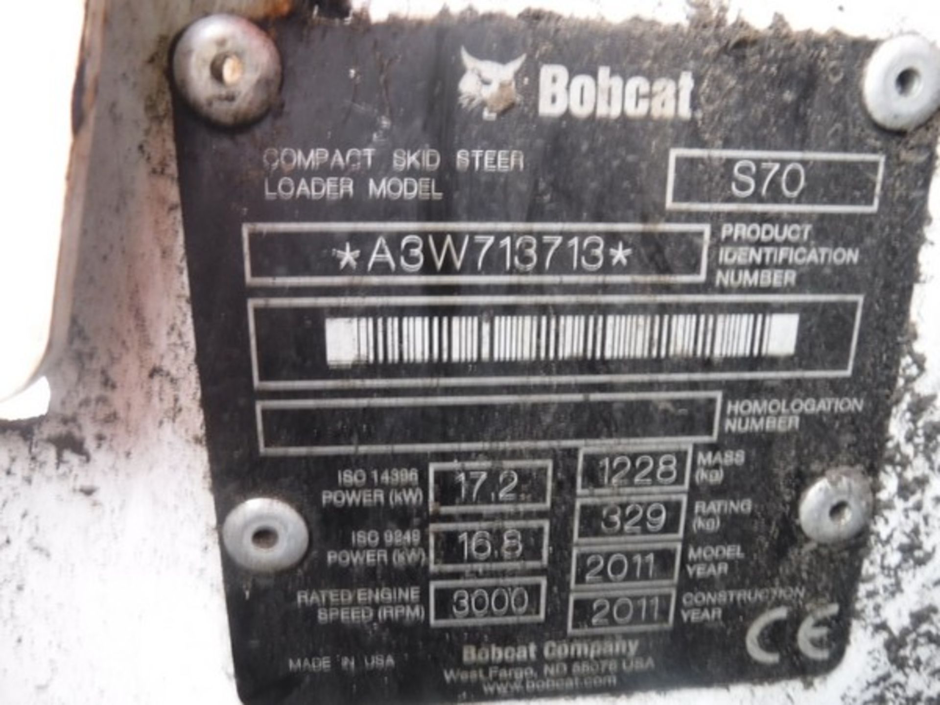 BOBCAT S70 c/w one bucket. 229hrs. S/NA8ET20651. *NO KEYS* - Image 6 of 7