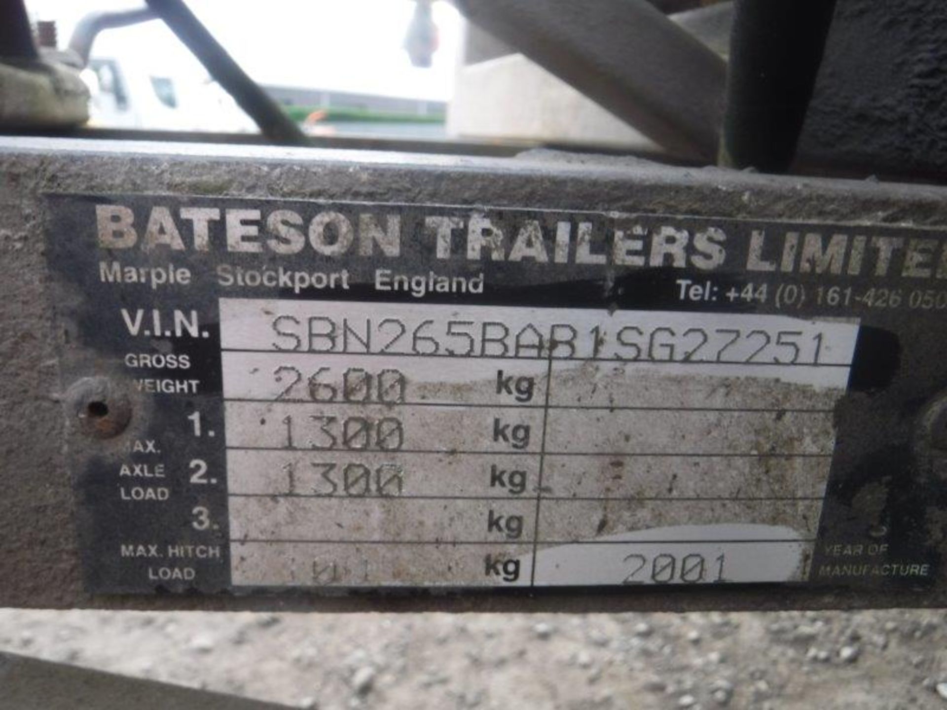 2001 BATESON TRANSPORT twin axle tipping trailer 2600kg. S/N SBN265BAB15G27251 - Image 7 of 7