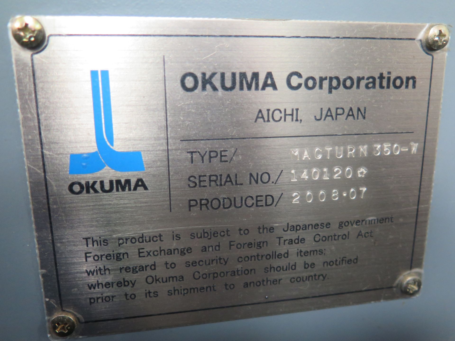 2008 OKUMA MACTURN 350-W MULTI-AXIS CNC TURNING CELL S/N 140120 W/ OKUMA OSP-P200L CONTROLS, HAND - Image 10 of 13