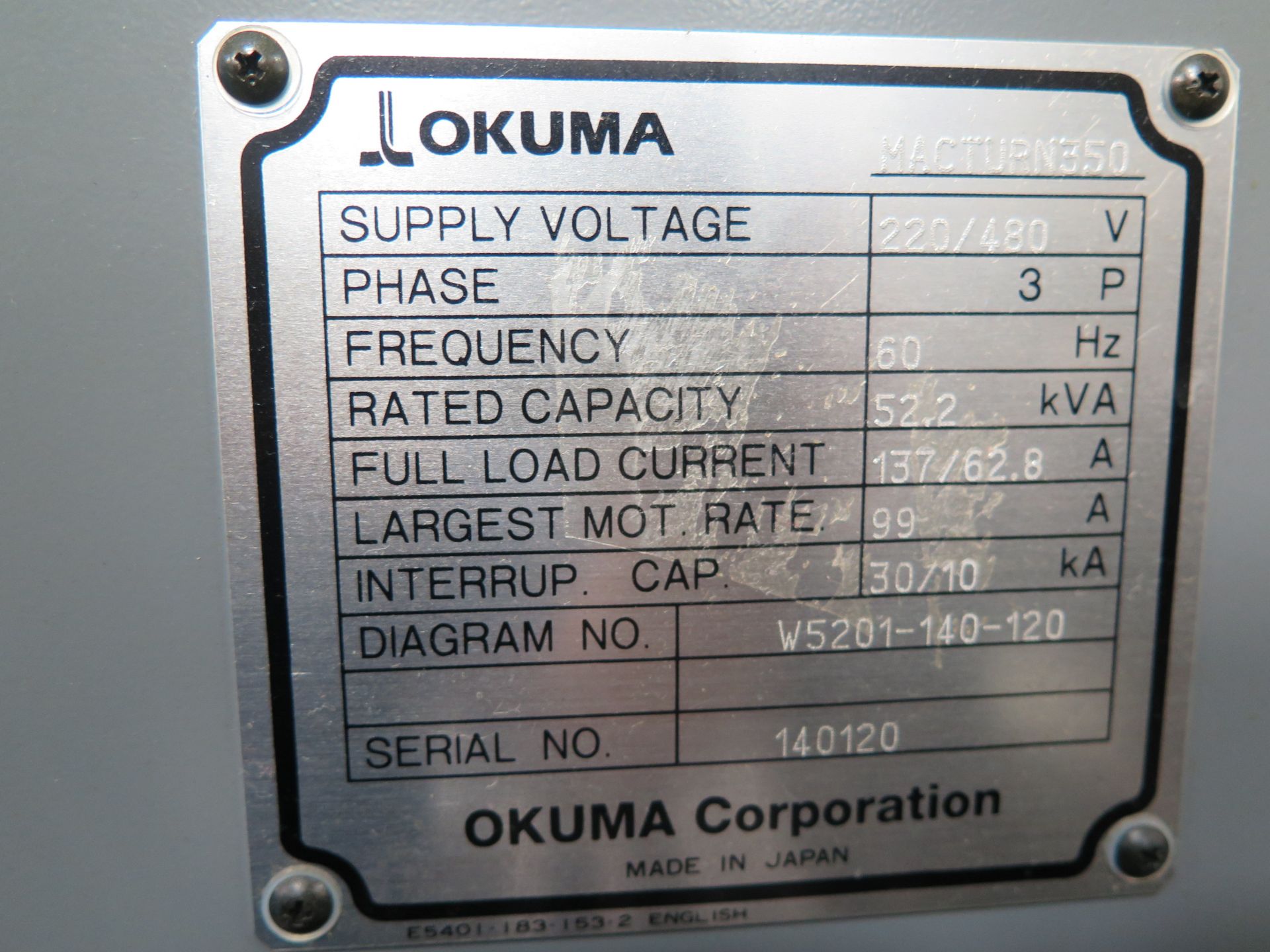 2008 OKUMA MACTURN 350-W MULTI-AXIS CNC TURNING CELL S/N 140120 W/ OKUMA OSP-P200L CONTROLS, HAND - Image 11 of 13