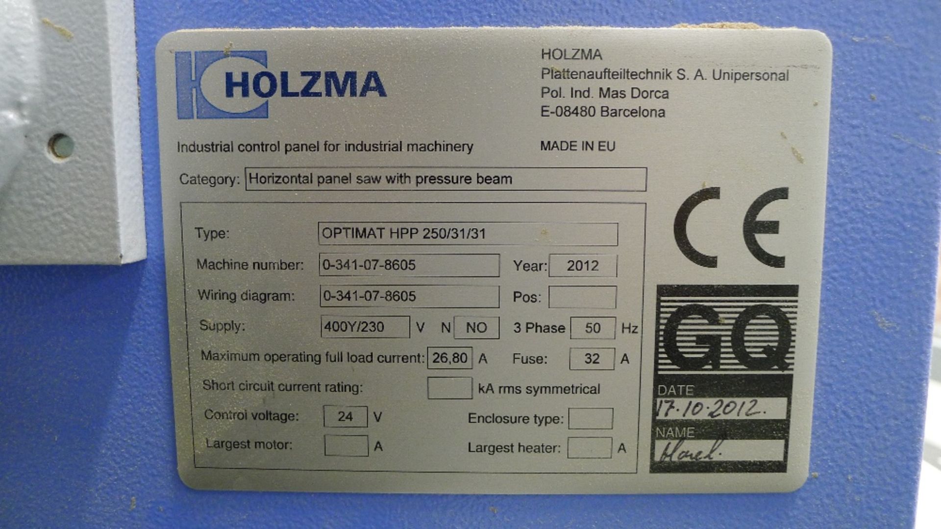 1 CNC Horizontal panel saw with pressure beam by Holzma type Optimat HPP 250/31/31, s/n 0-341-07- - Image 7 of 11